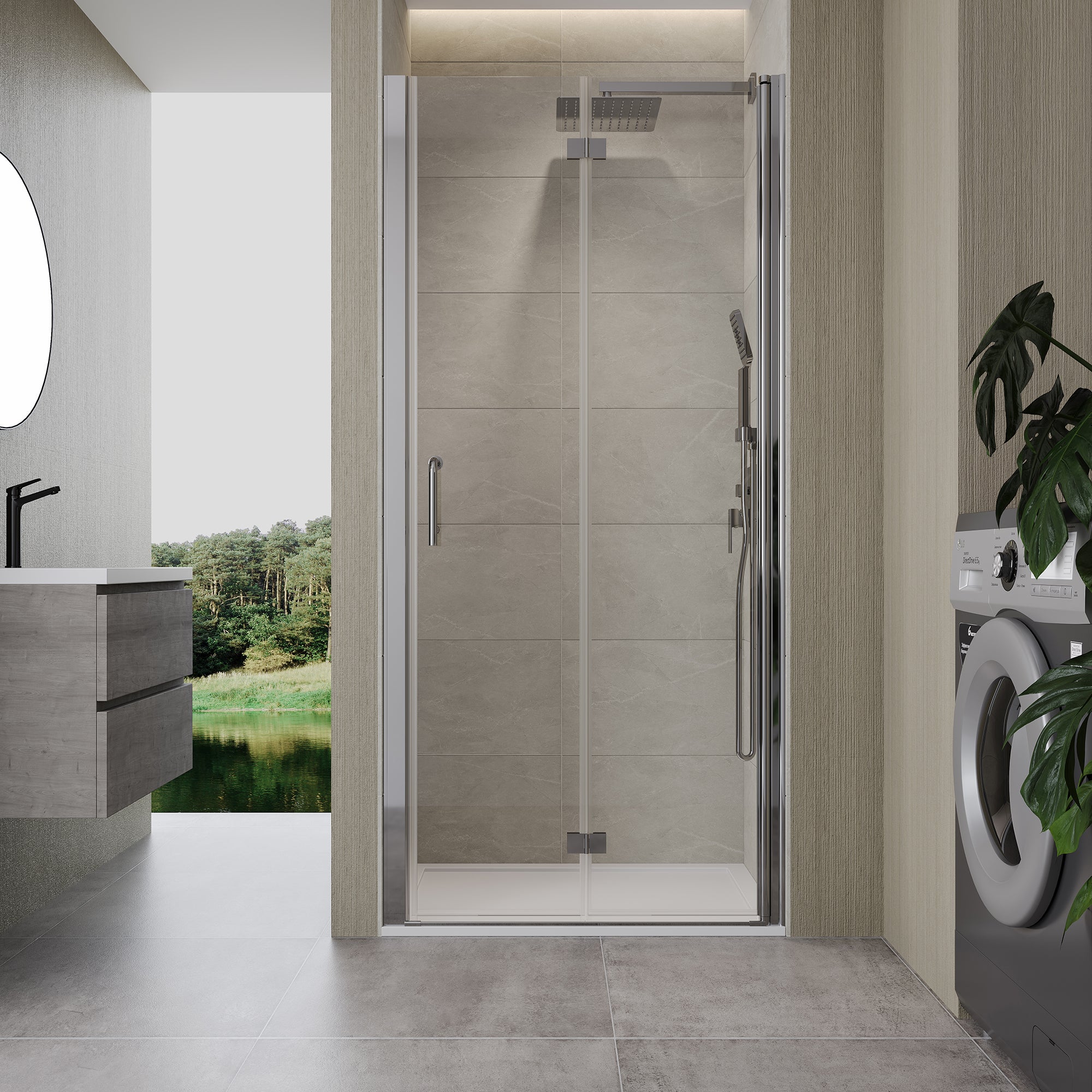 Portes de douche pliantes semi-sans cadre de 36 à 37-3/8 po de largeur x 72 po de hauteur en chrome RX-SD05-3672CH