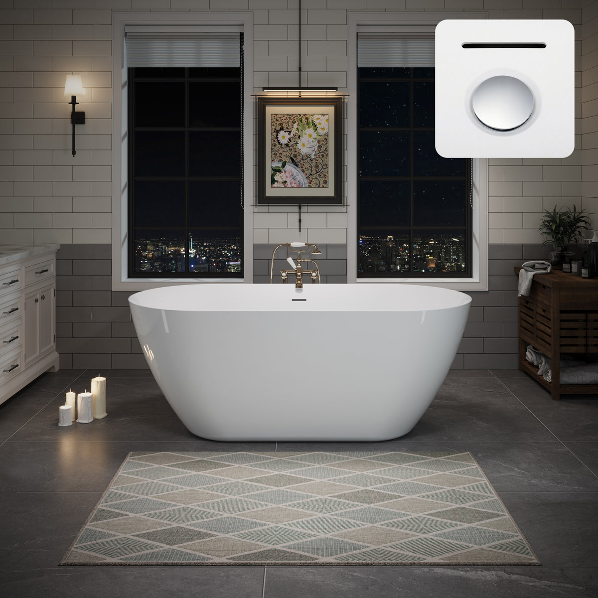 RAINLEX 63 in. Oval Freestanding Acrylic Soaking Bathtub