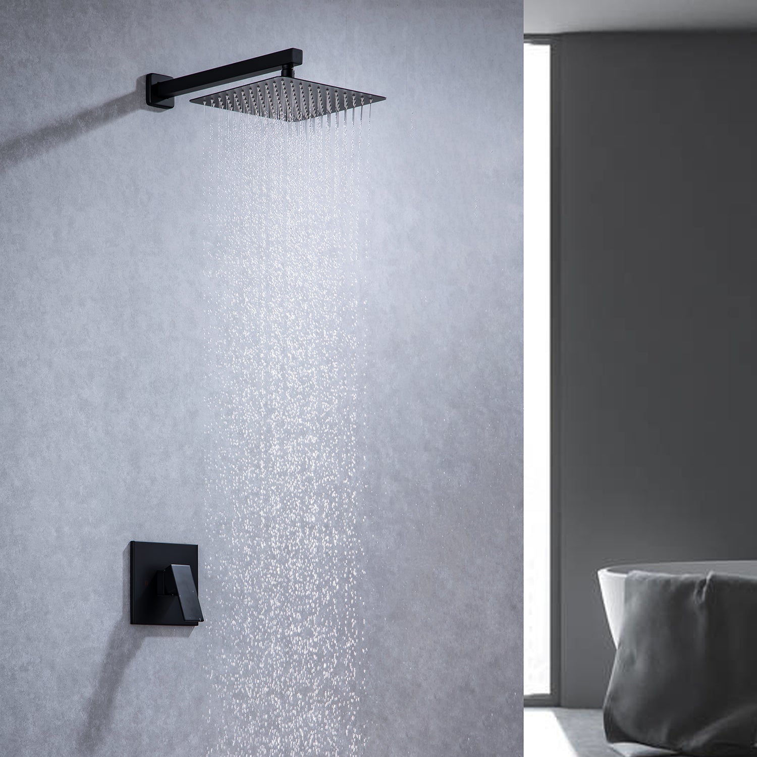 Système de douche carré complet de 10 po avec robinet d'installation brute RX93101-10