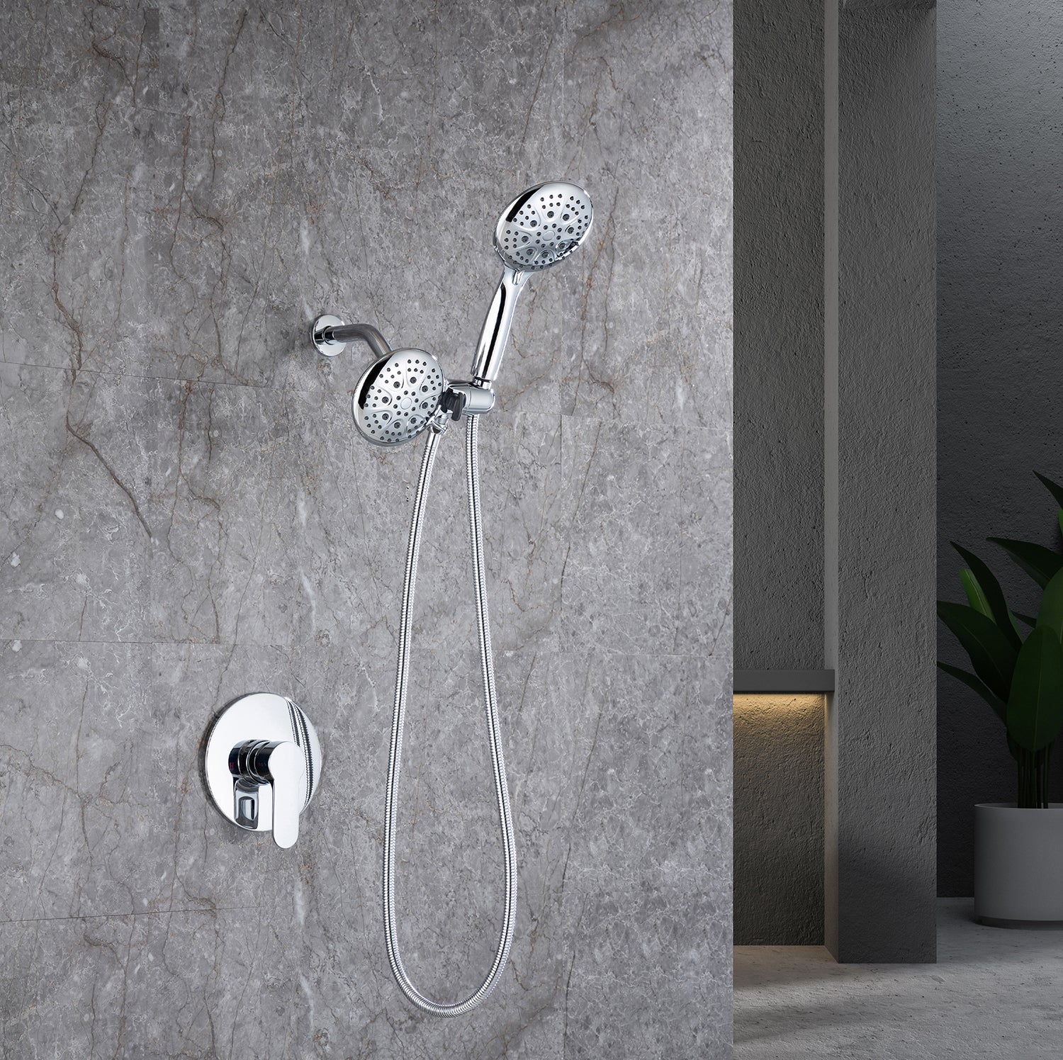 Dual 3-Way Rainfall Shower Head with Rough-in Valve