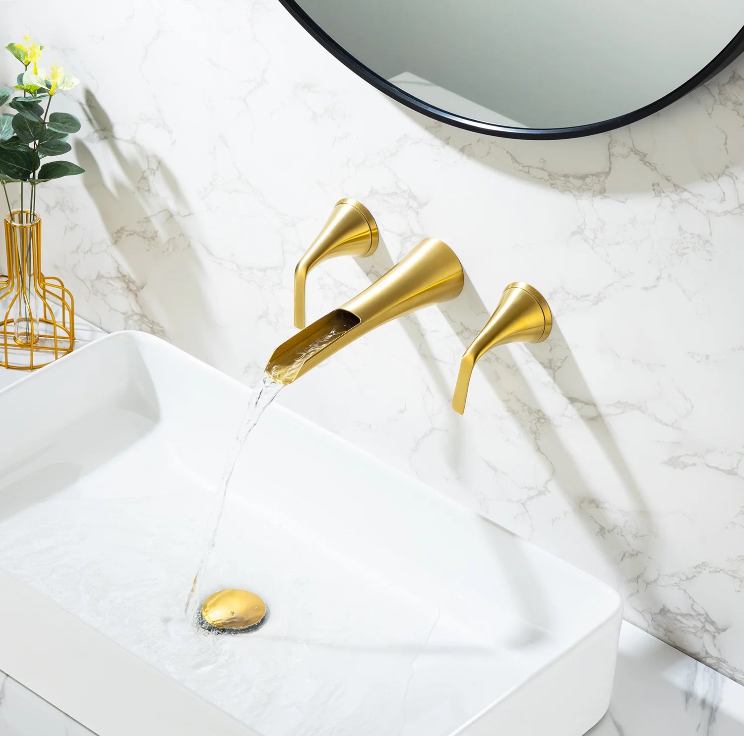 Wall-Mounted Waterfall Bathroom Faucet Waterflow