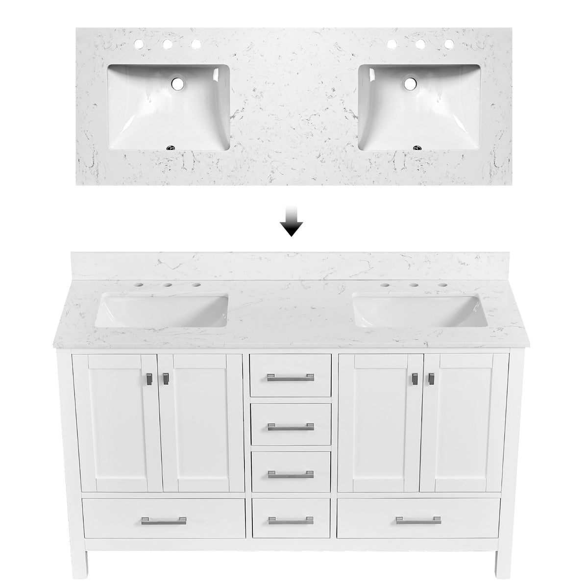 RAINLEX 60 in. Freestanding Double Sink Bathroom Vanity, Solid Wood