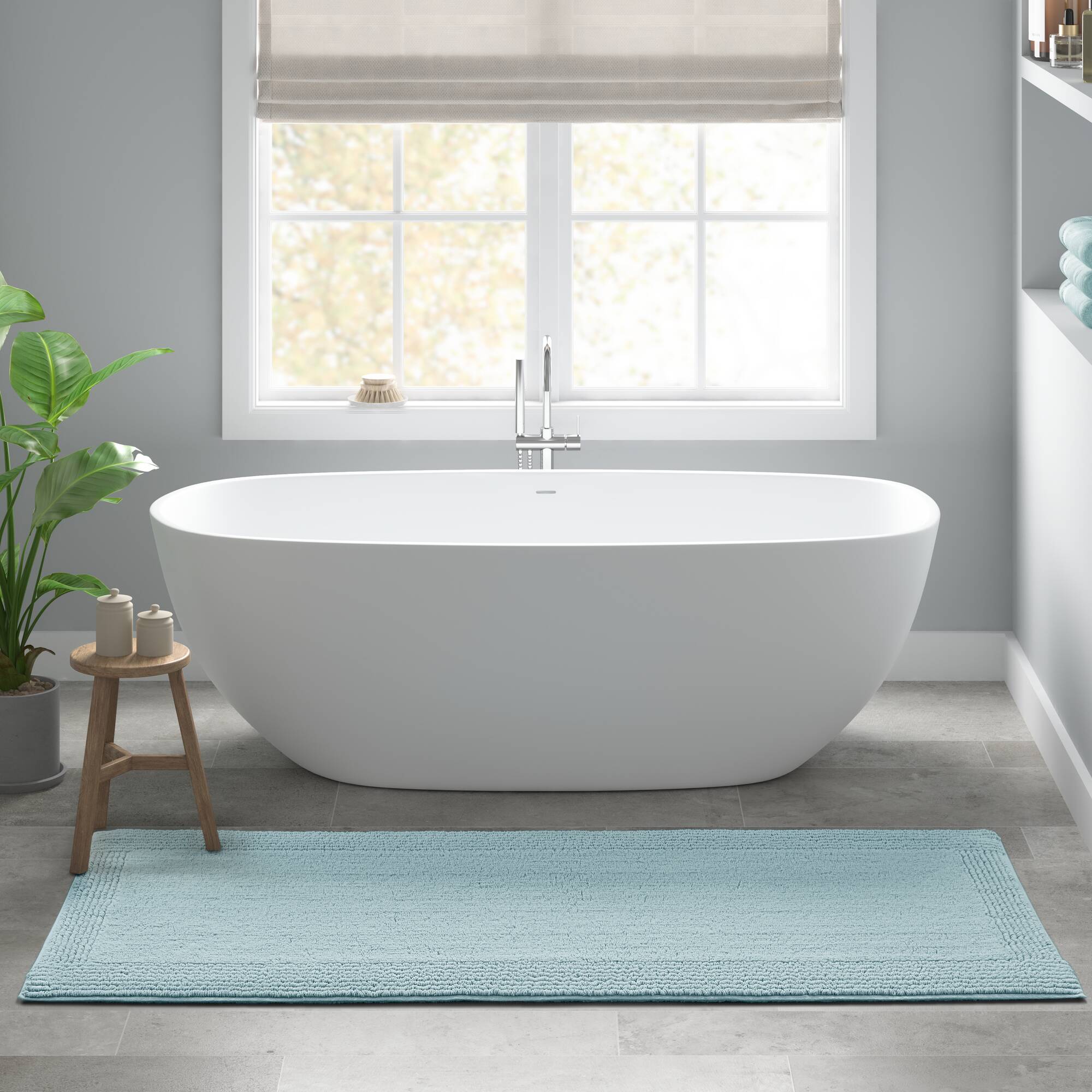 Rainlex 17" x 24" Reversible Cotton Bath Rug, Blue