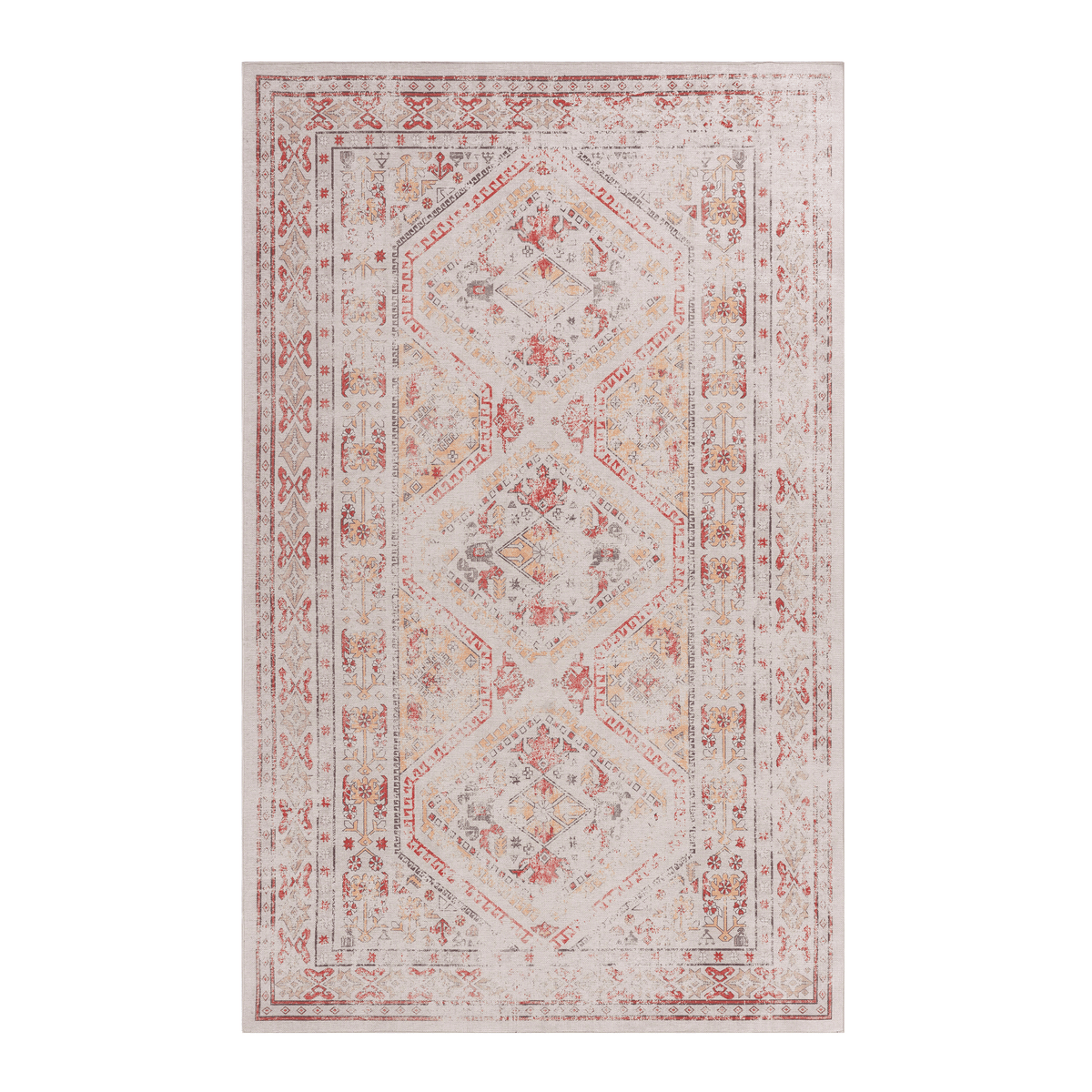 RAINLEX 5 ft. x 8 ft. Vintage Area Rug, Non-Slip Low-Pile in Beige