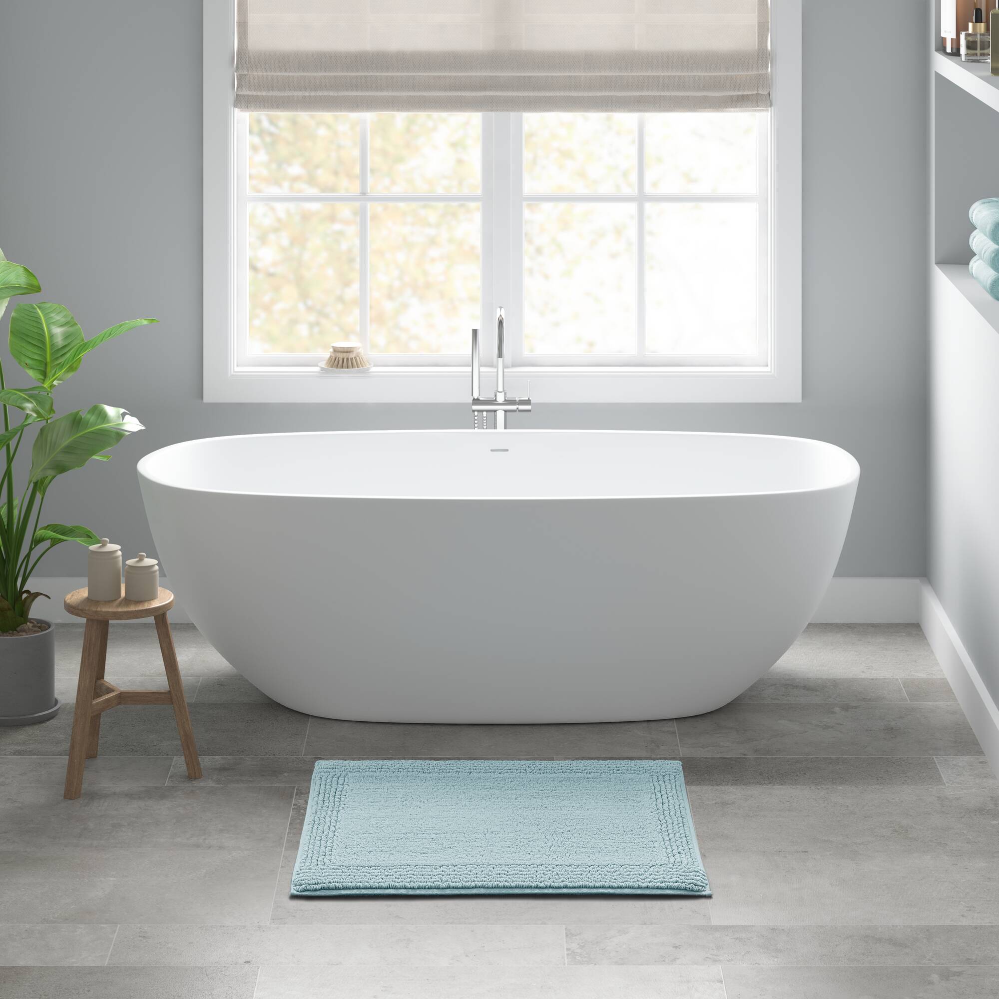 Rainlex 17" x 24" Reversible Cotton Bath Rug, Blue