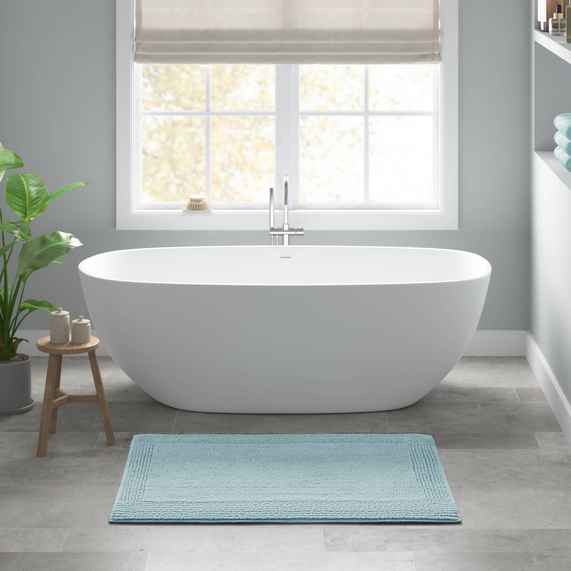 Rainlex 17" x 24" Reversible Cotton Bath Rug, Blue