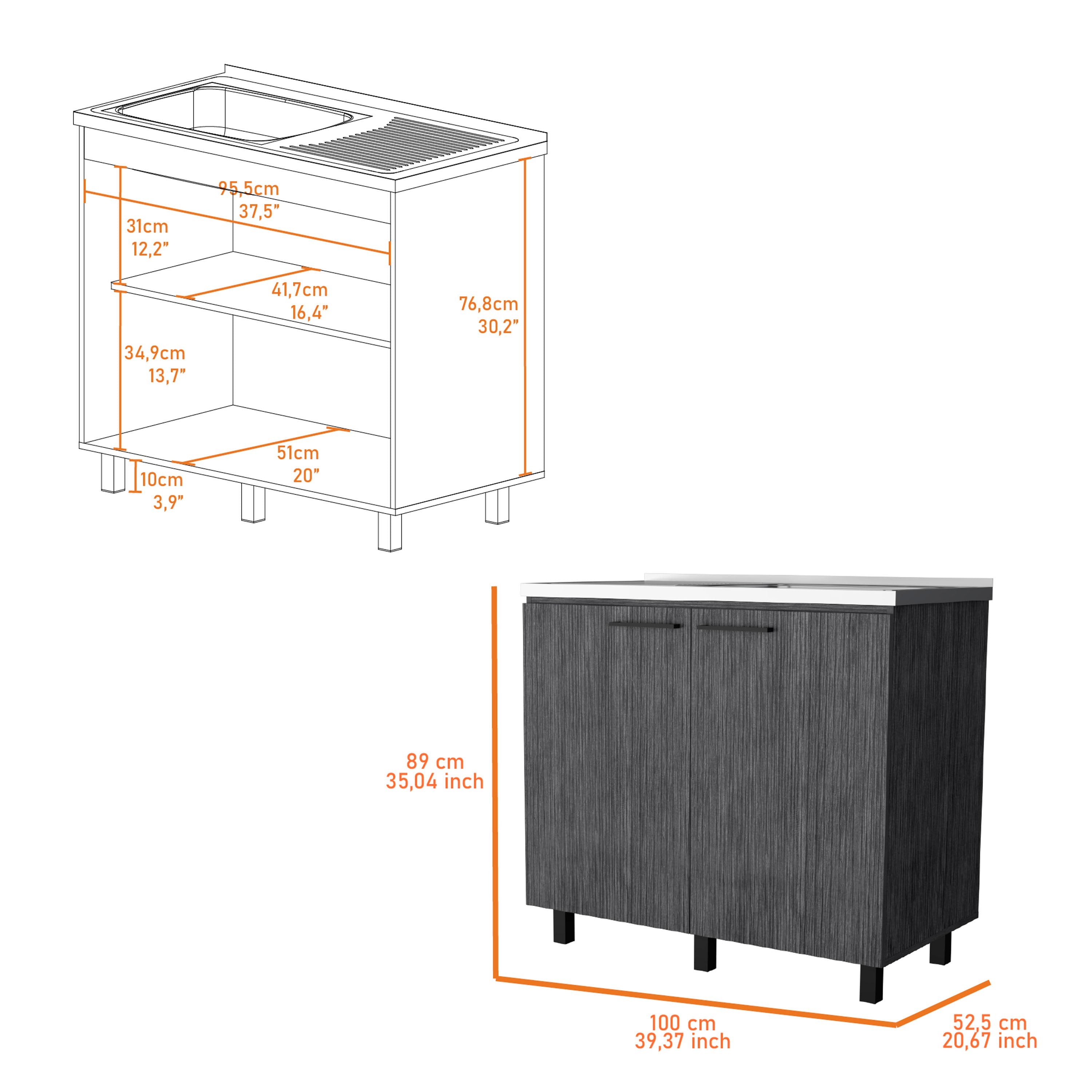 Rainlex 39" Freestanding Utility Sink Cabinet with Double Stainless Steel Basins, Soft-Close Doors