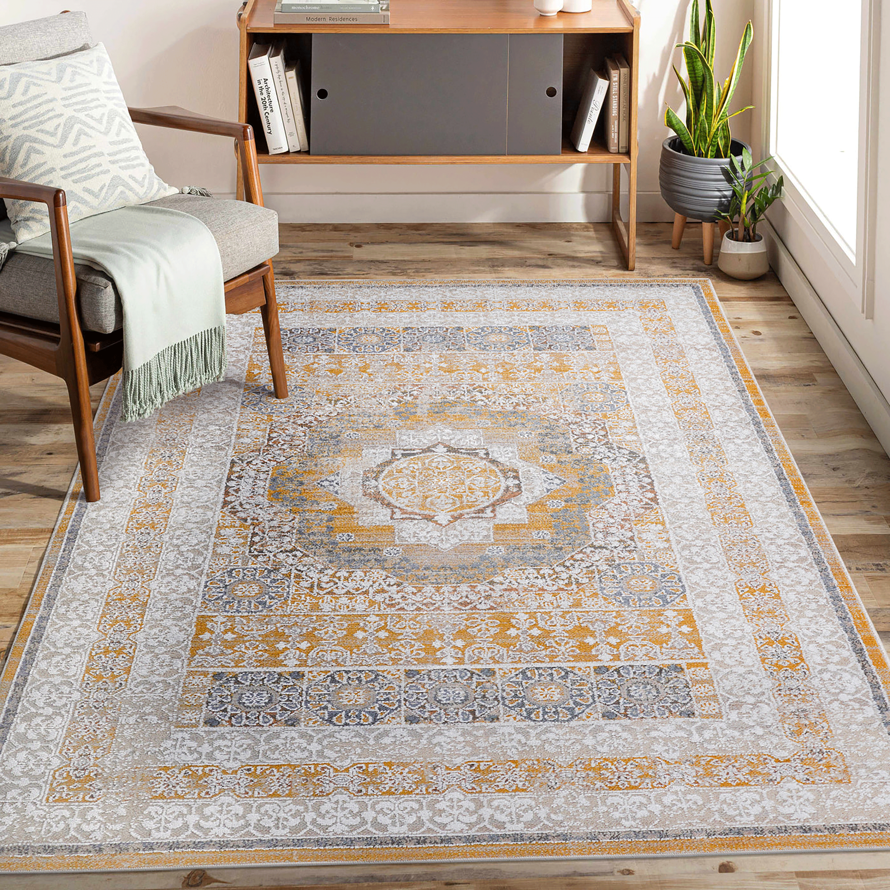 Rainlex 5X7 Cream/Ivory /Medallion Non-Shedding Living Room Bedroom Dining Home Office Stylish and Stain Resistant Area Rug