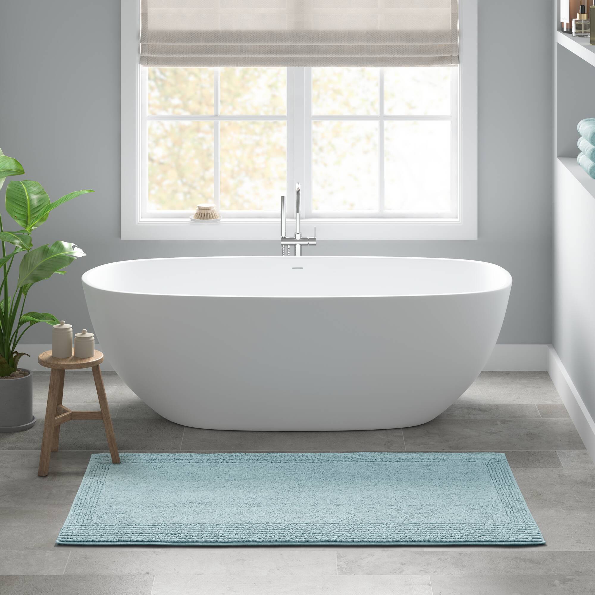 Rainlex 17" x 24" Reversible Cotton Bath Rug, Blue
