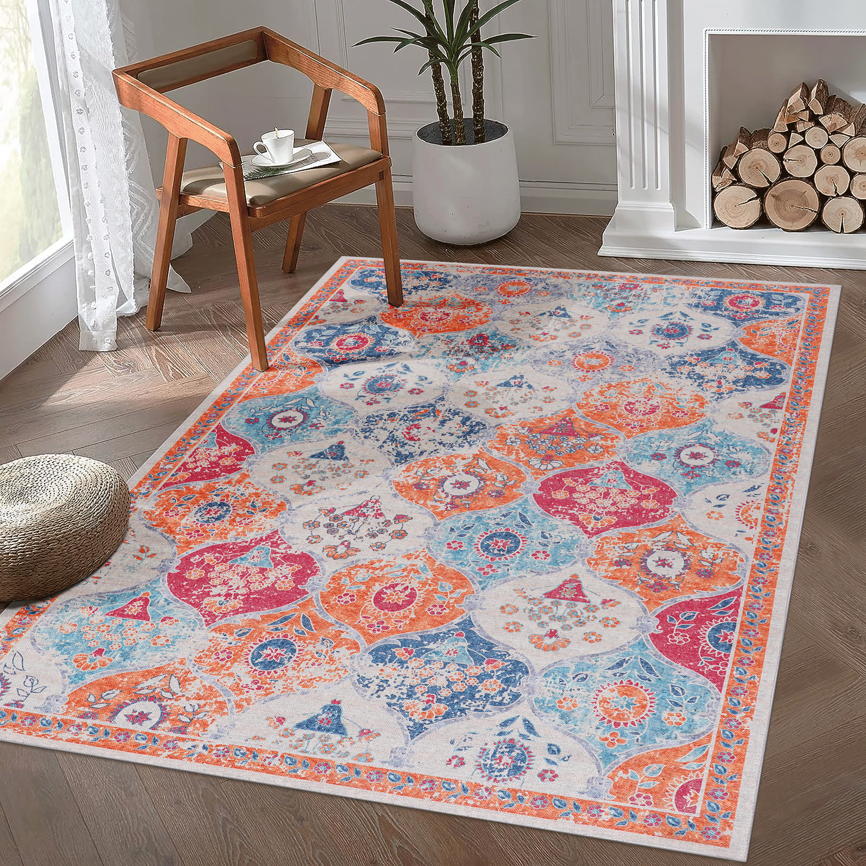 Rainlex 5' x 8' Washable Area Rug, Cream