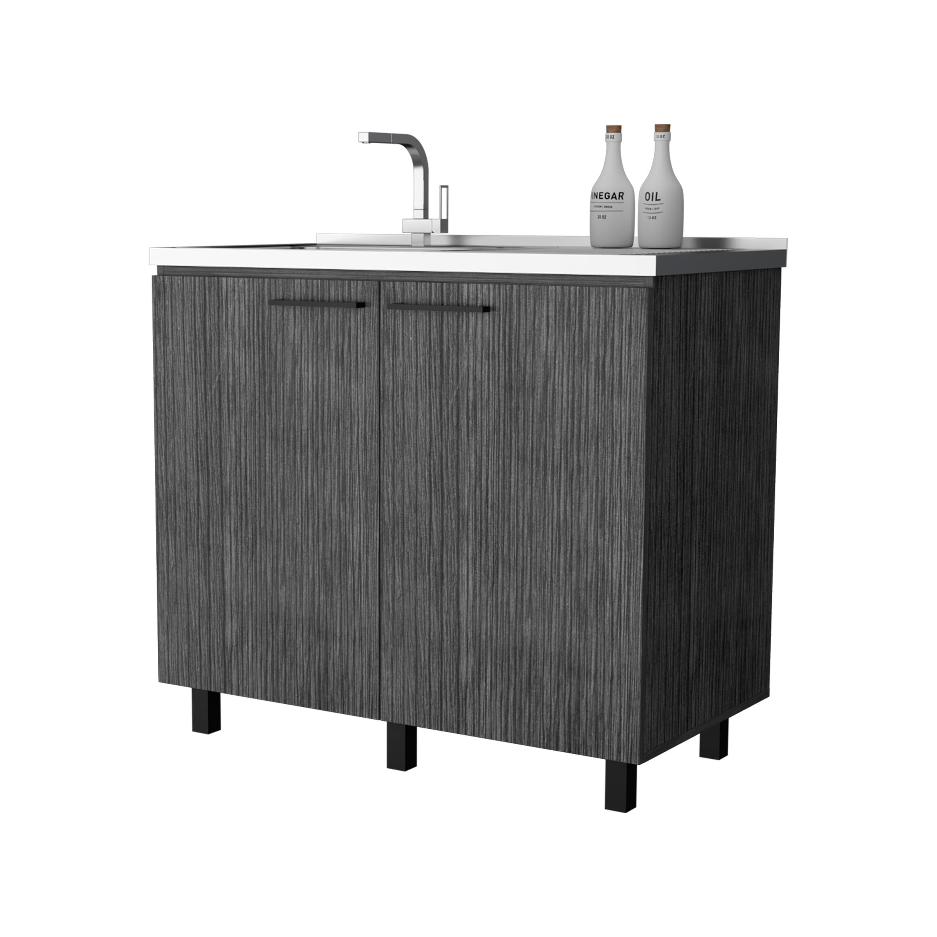 Rainlex 39" Freestanding Utility Sink Cabinet with Double Stainless Steel Basins, Soft-Close Doors