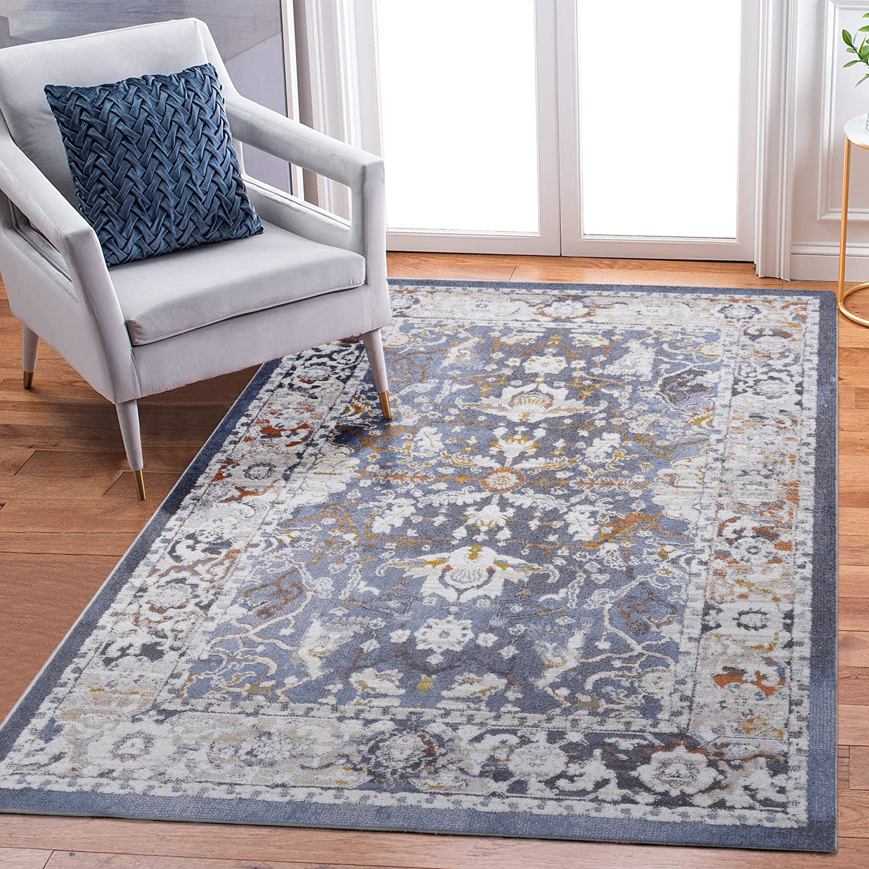Rainlex 8X10 Blue/Traditional Non-Shedding Living Room Bedroom Dining Home Office Stylish and Stain Resistant Area Rug