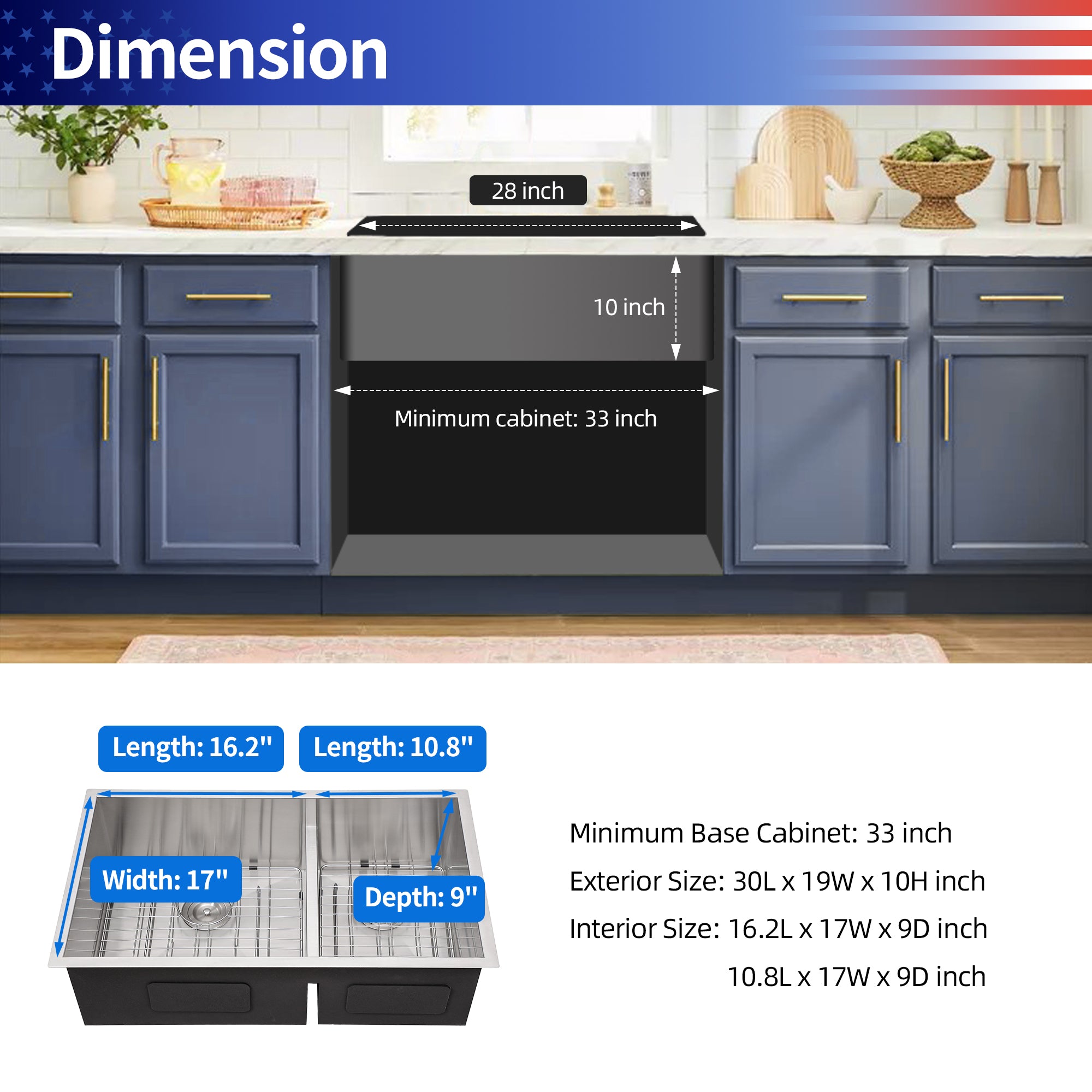 Undermount Double Bowl Kitchen Sink, 16 Gauge Stainless Steel (SS32)
