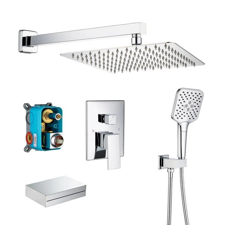 Pommeau de douche carré à 3 voies et montage mural de 10 po avec robinet à montage brut RX97303-10