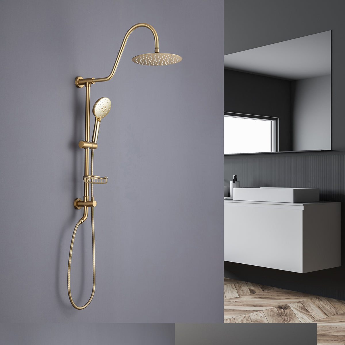 Système de douche avec pomme de douche à effet pluie et douche à main RX2001