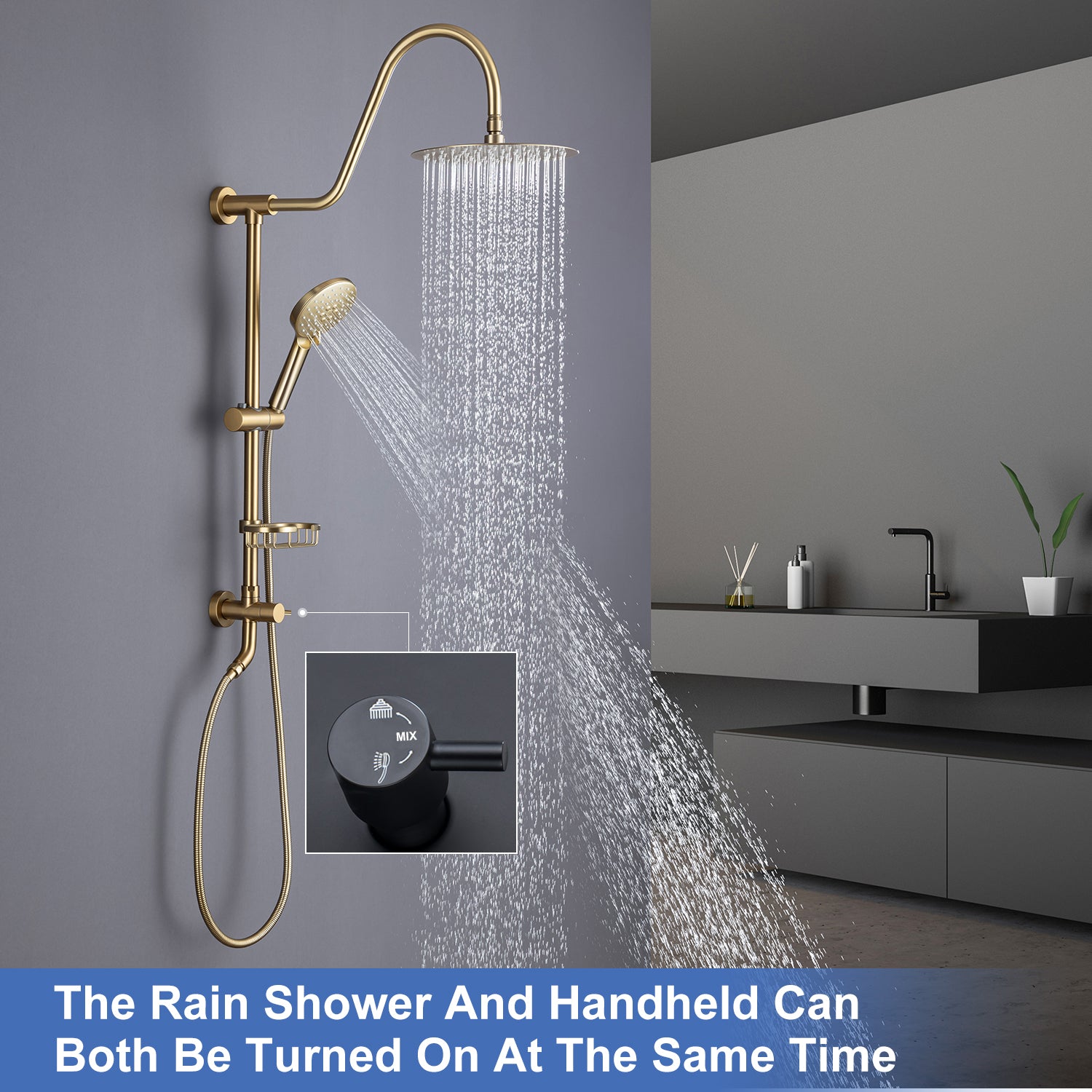 Système de douche avec pomme de douche à effet pluie et douche à main RX2001
