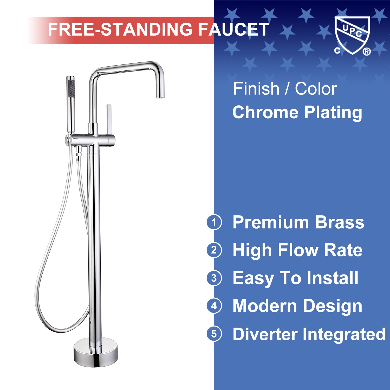Single-Handle Floor-Mount Clawfoot Tub Faucet with Handheld Shower (S8008)