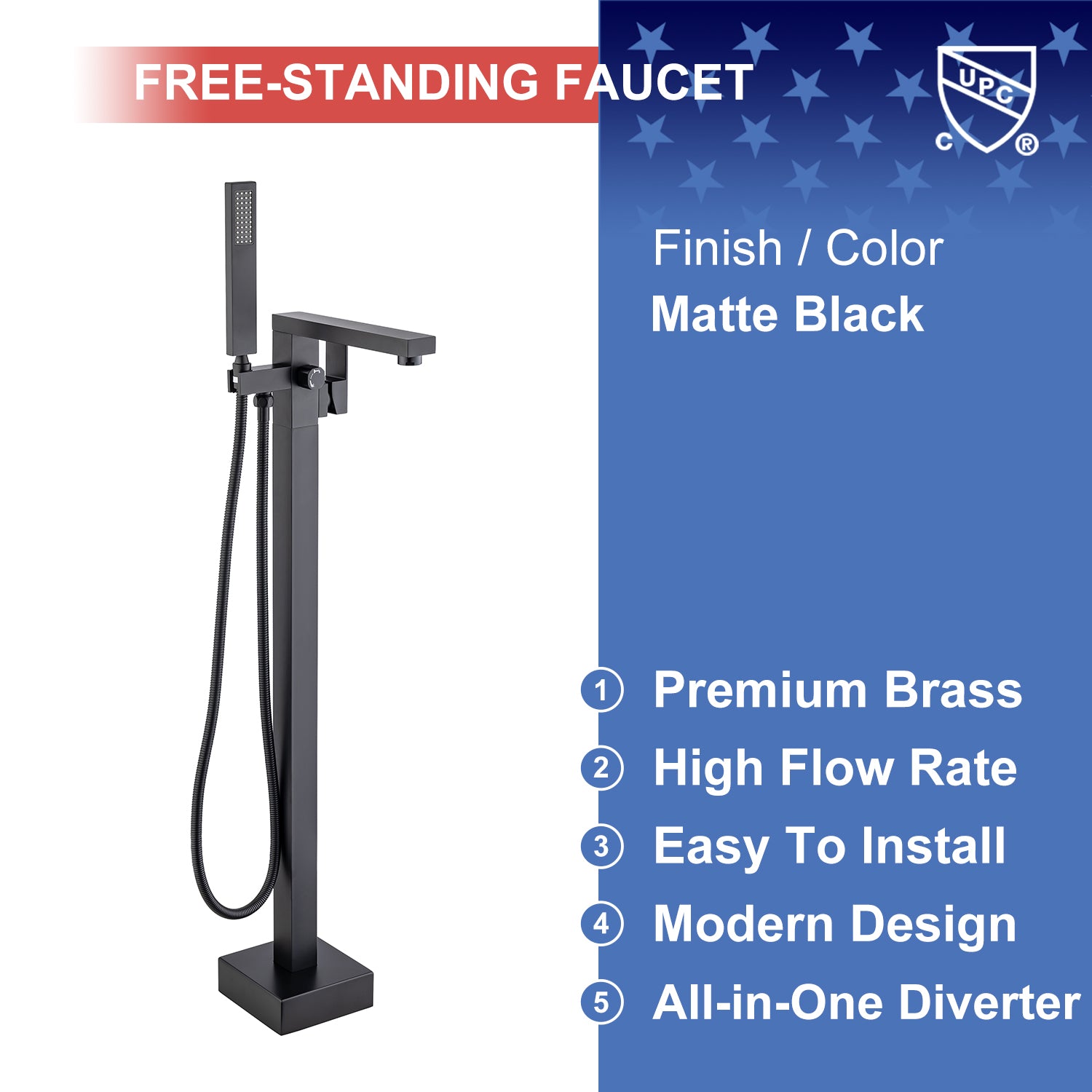 Single Handle Floor Mounted Clawfoot Tub Faucet with Handheld Shower RX8010