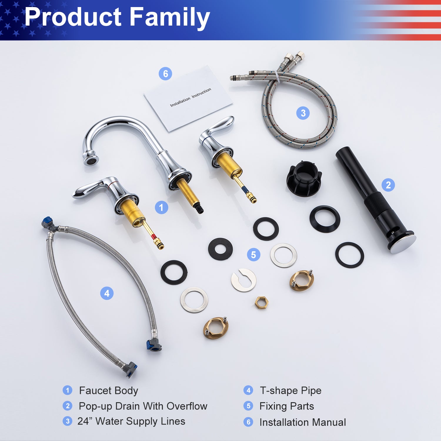 2-Handle Widespread Bathroom Faucet with Drain Assembly