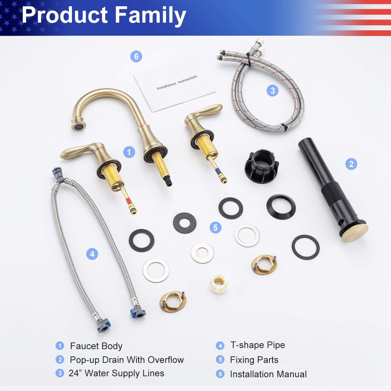 2-Handle Widespread Bathroom Faucet with Drain Assembly