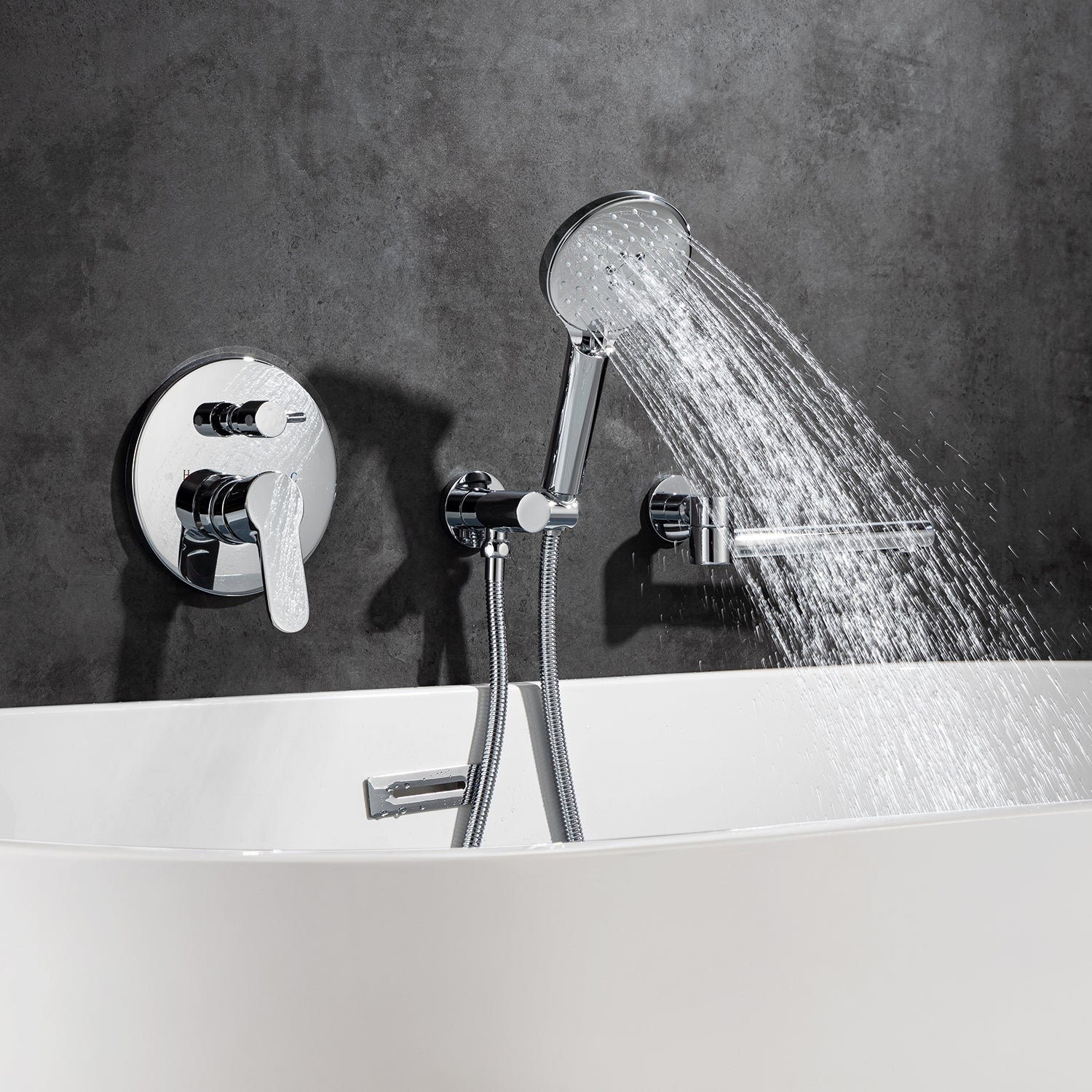 Robinet de baignoire romaine à poignée unique avec douche à main RX96207