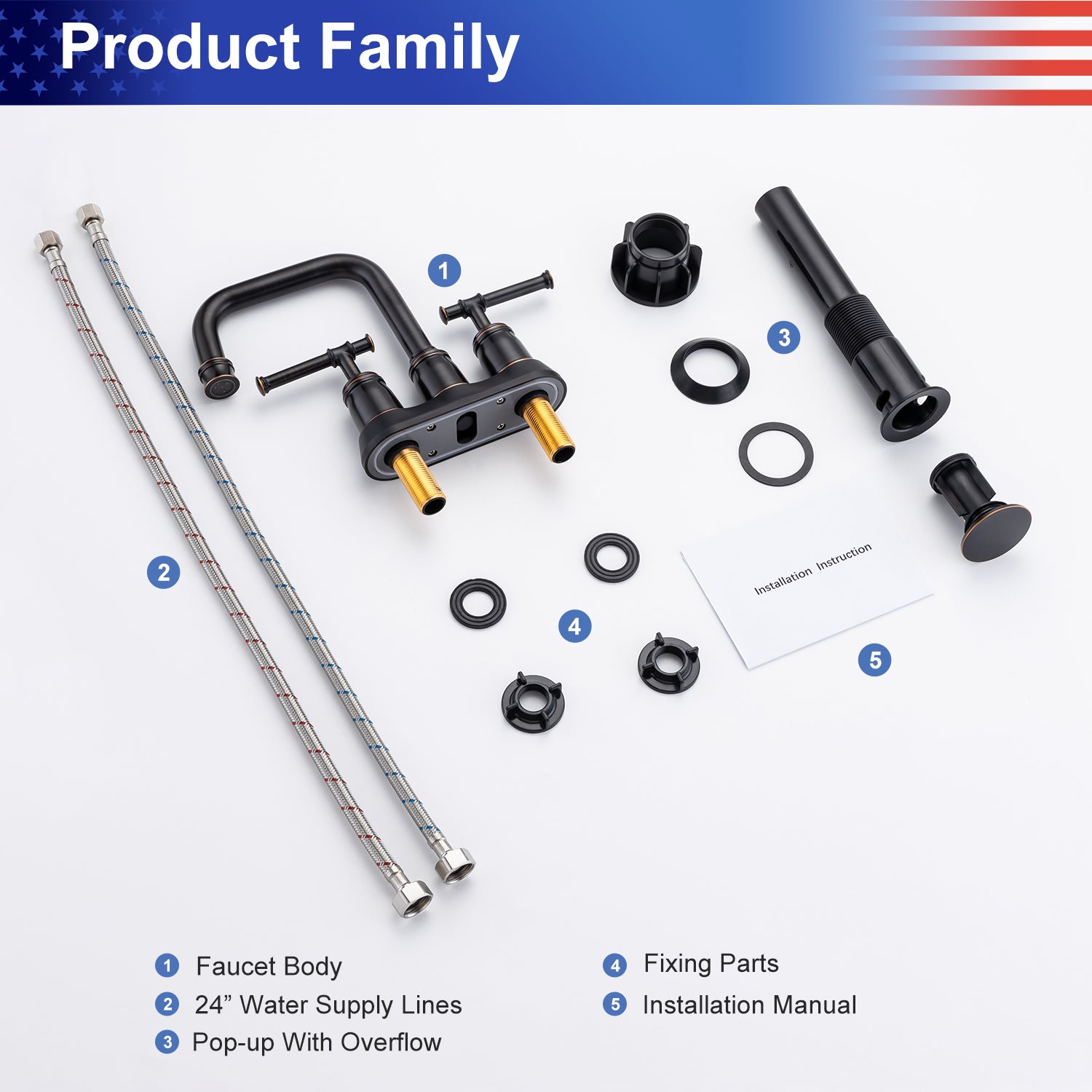 2-Handle Centerset Bathroom Faucet with Drain Assembly (S3008)
