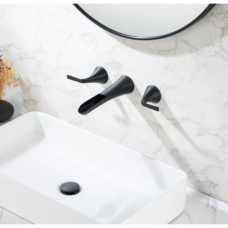 2-Handle Wall-Mount Waterfall Bathroom Faucet with Drain Assembly