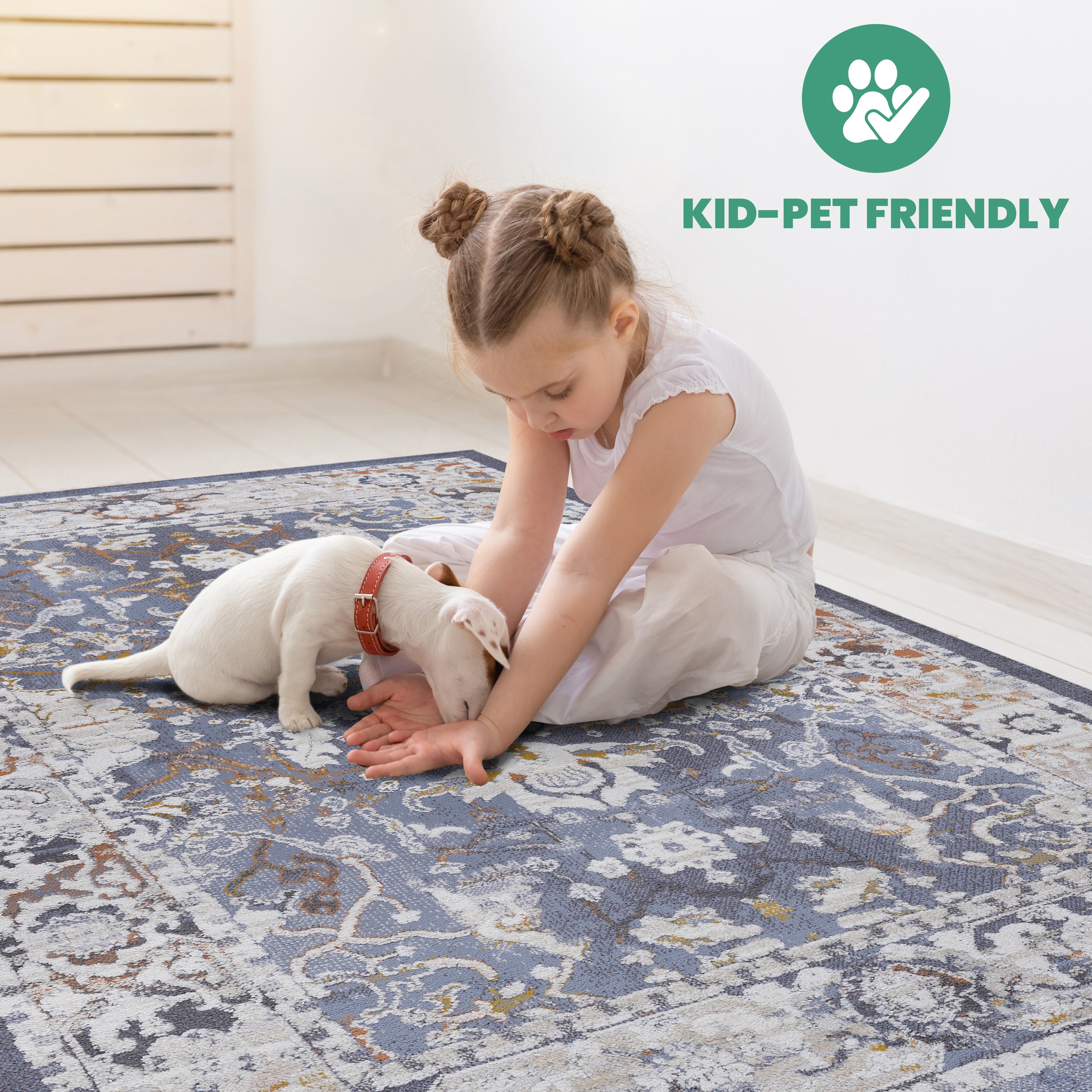 Rainlex 8X10 Blue/Traditional Non-Shedding Living Room Bedroom Dining Home Office Stylish and Stain Resistant Area Rug 