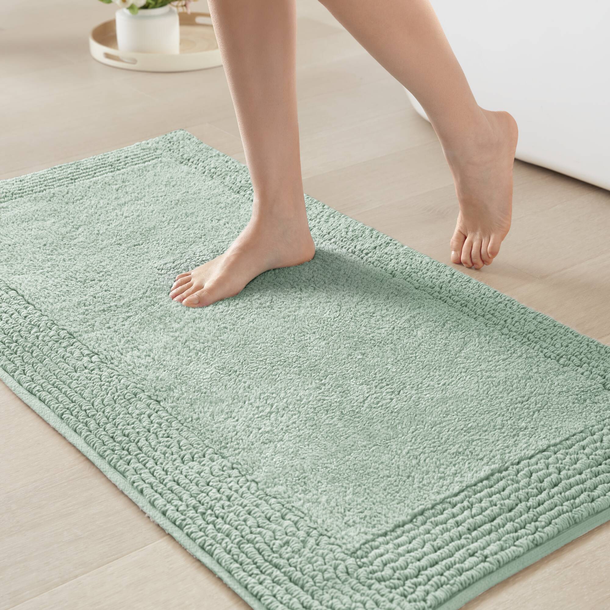 Rainlex 17" x 24" Reversible Cotton Bath Rug, Green