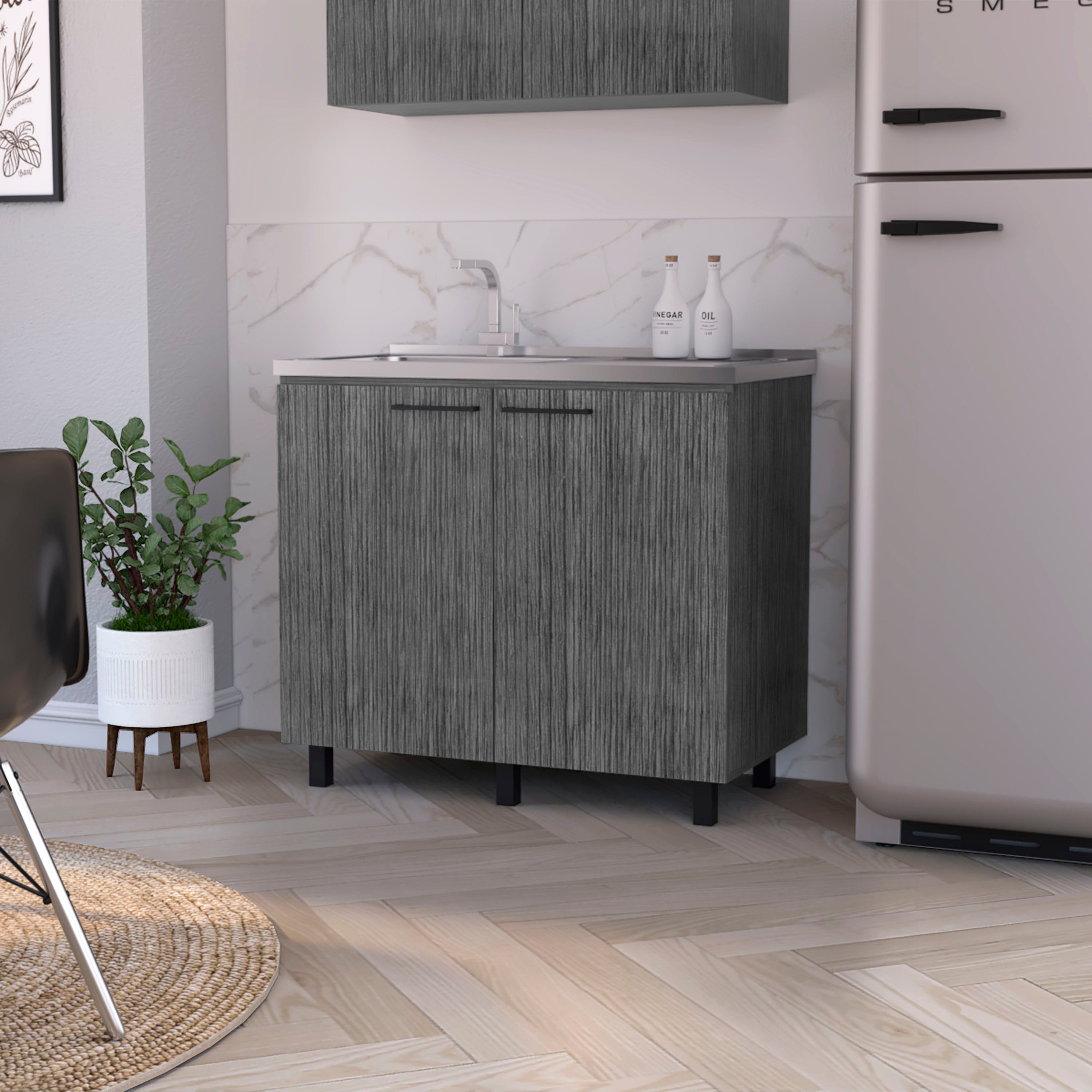 Rainlex 39" Freestanding Utility Sink Cabinet with Double Stainless Steel Basins, Soft-Close Doors