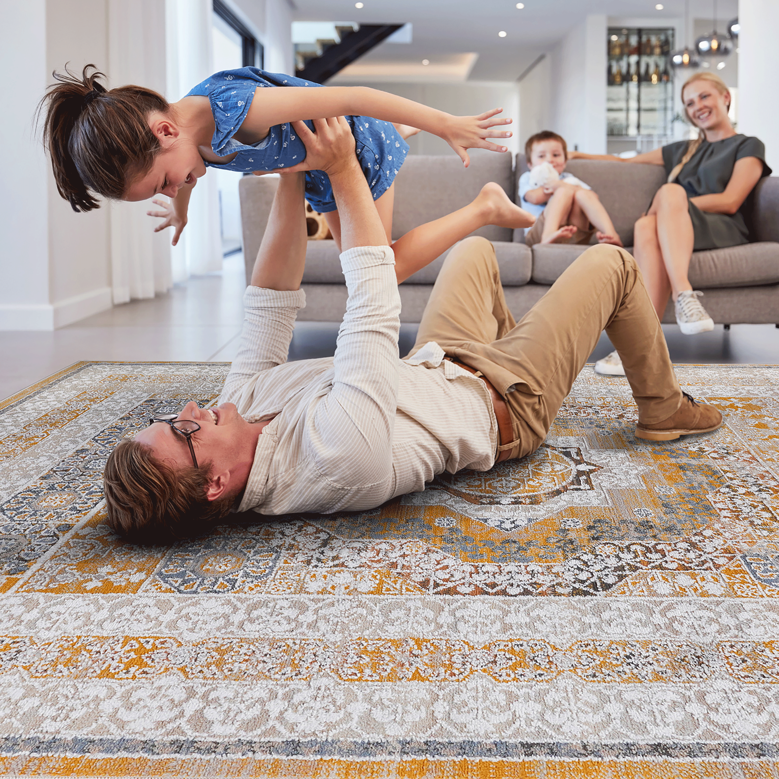 Rainlex 5X7 Cream/Ivory /Medallion Non-Shedding Living Room Bedroom Dining Home Office Stylish and Stain Resistant Area Rug