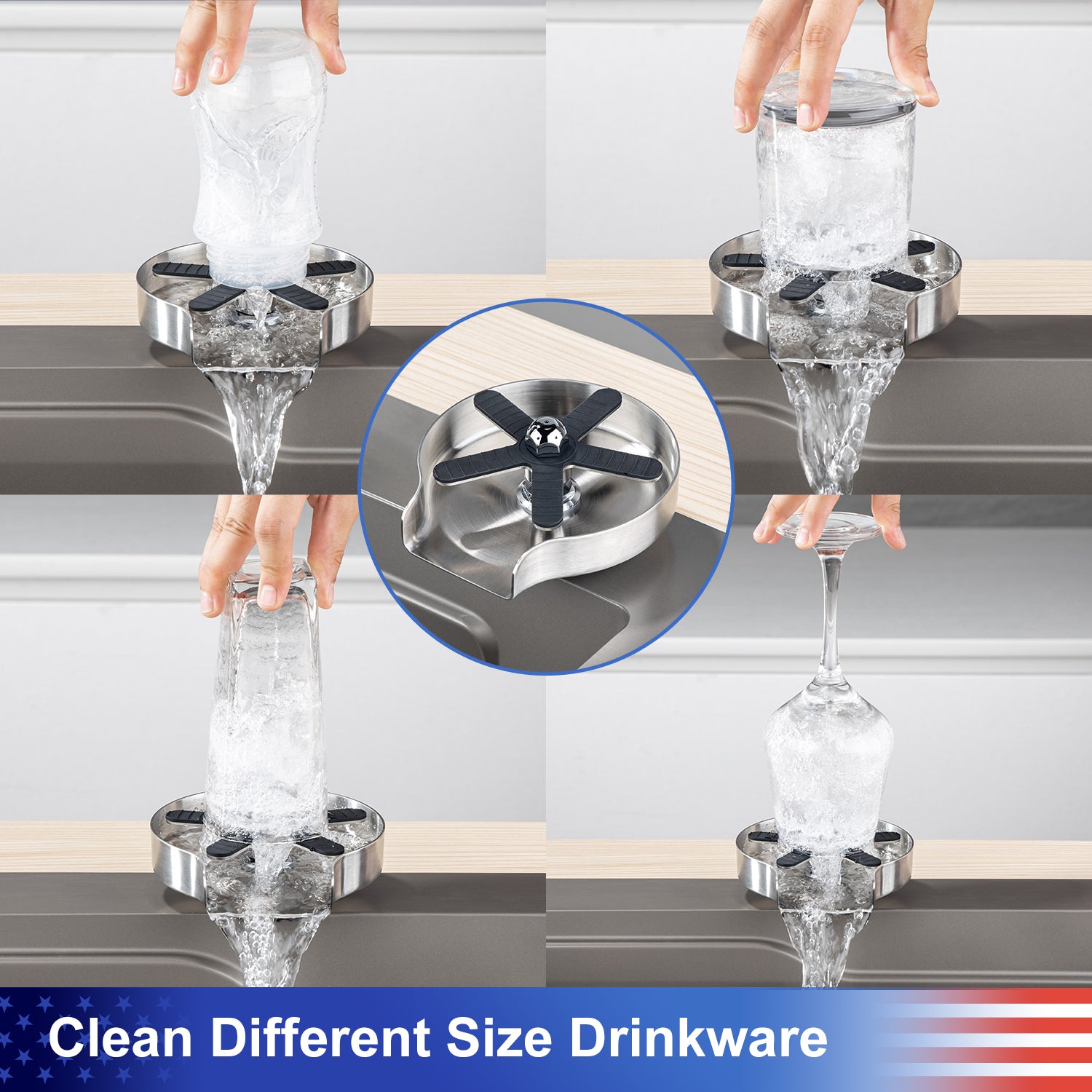 Stainless Steel Glass Rinser For Kitchen Sink, Kitchen Sink Accessories Cup Washer RX1237