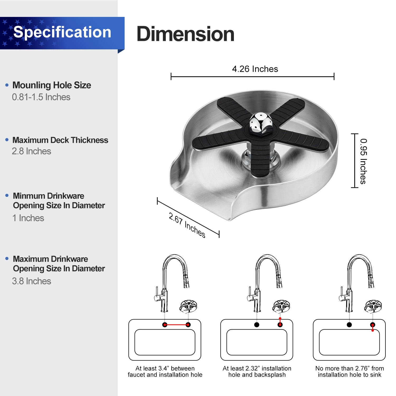 Stainless Steel Glass Rinser For Kitchen Sink, Kitchen Sink Accessories Cup Washer RX1237