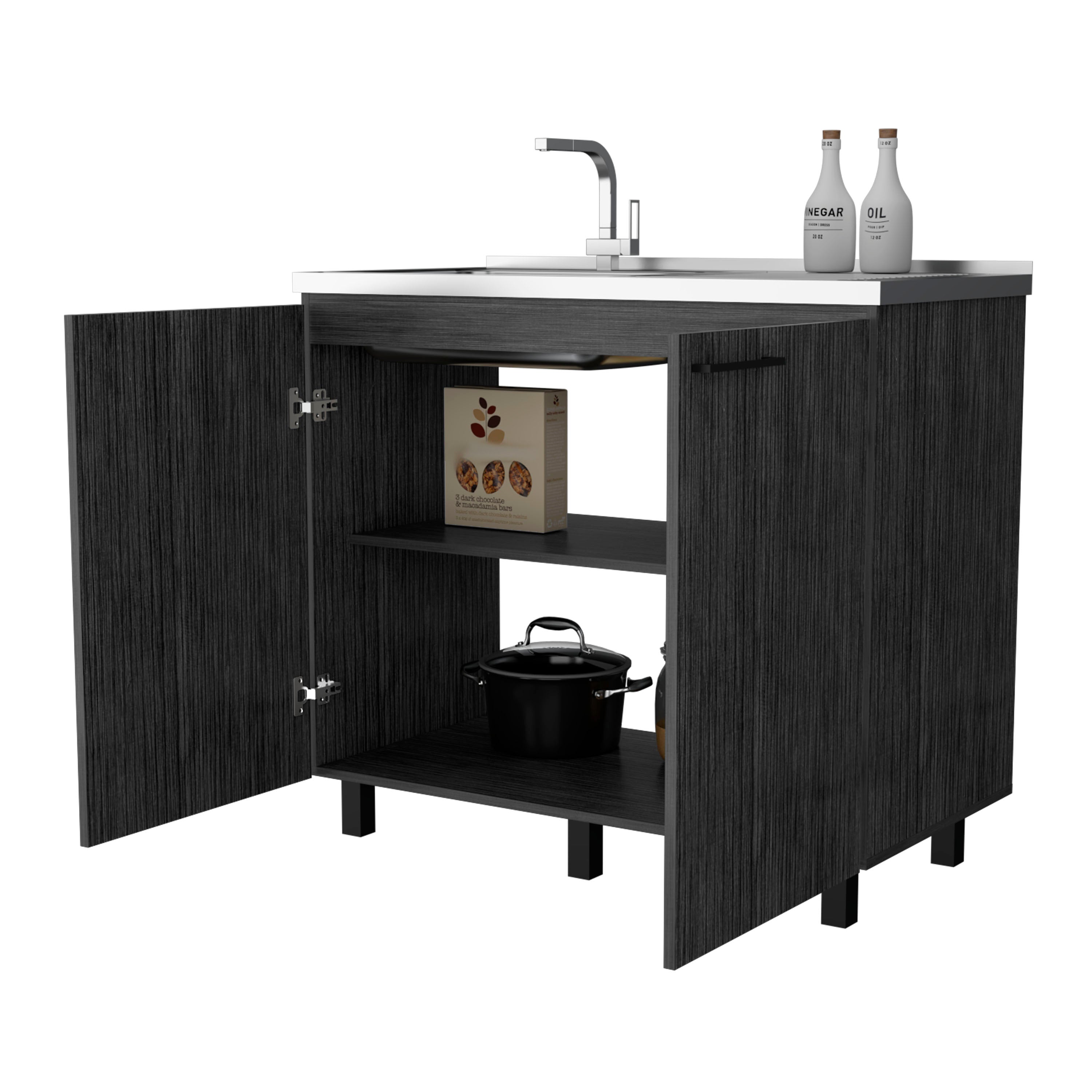 Rainlex 39" Freestanding Utility Sink Cabinet with Double Stainless Steel Basins, Soft-Close Doors