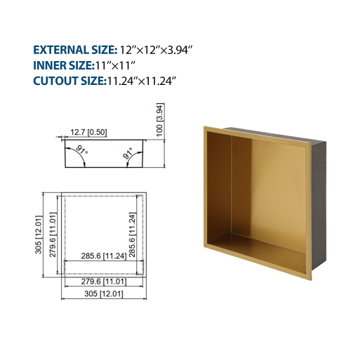12" x 12" Stainless Steel Recessed Shower Niche