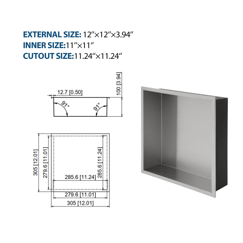 12" x 12" Stainless Steel Recessed Shower Niche