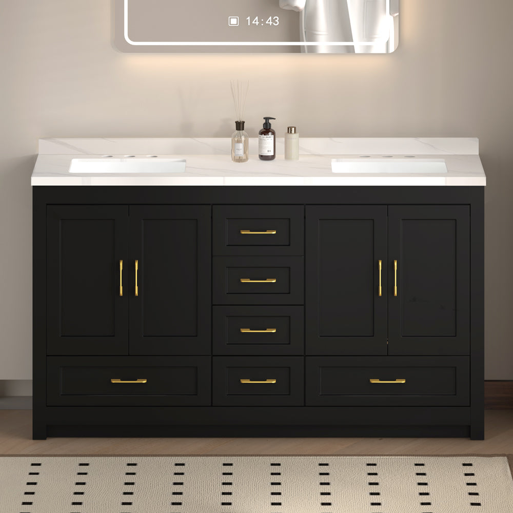 60" Freestanding Bathroom Vanity with Storage, Soft-Close Doors & Drawers, Matte Black