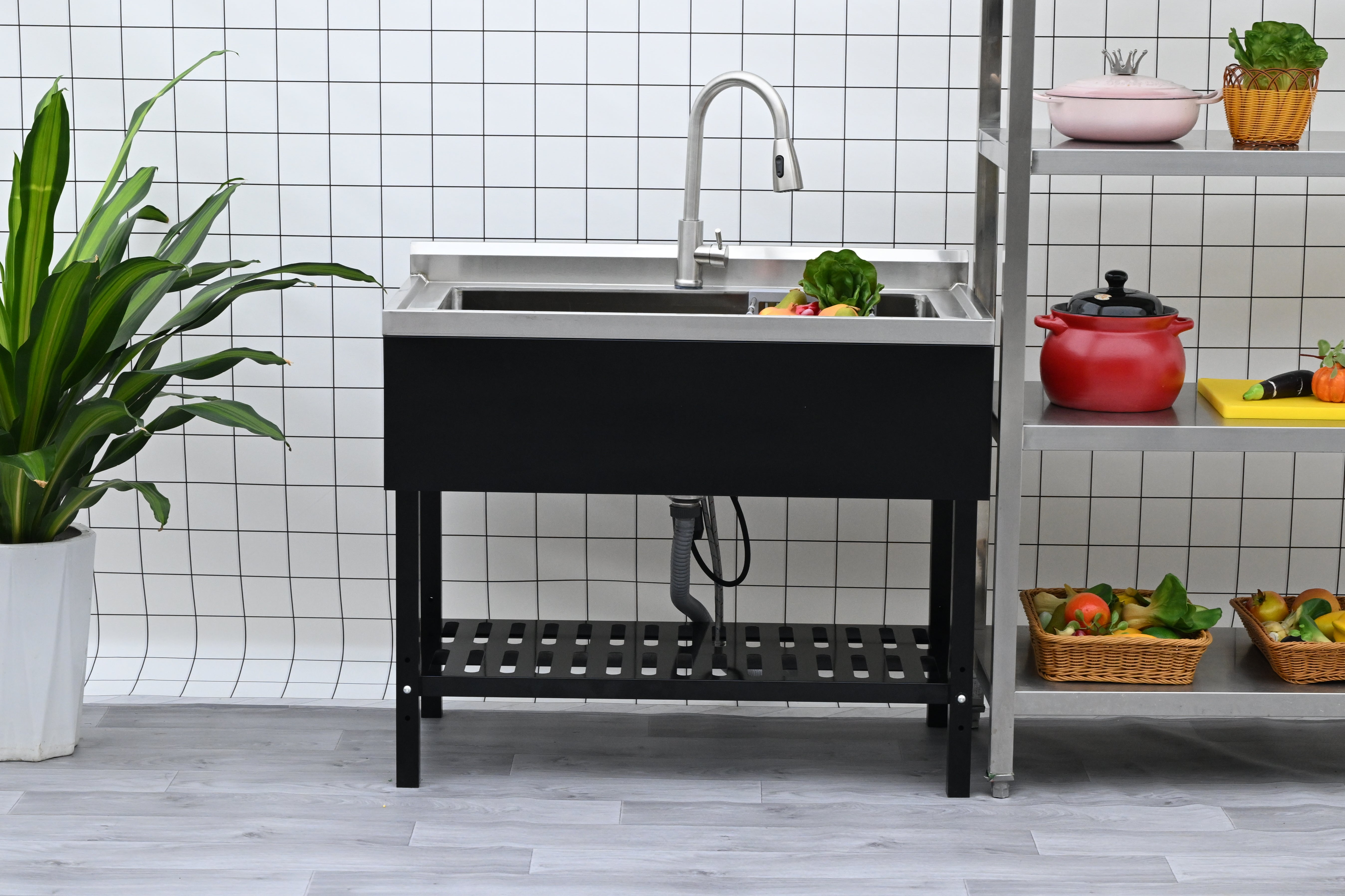 Rainlex 39" Freestanding Stainless Steel Utility Sink with Pull-Out Faucet
