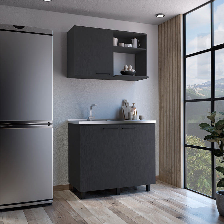 Rainlex 39" Freestanding Utility Sink Cabinet with Double Stainless Steel Basins, Soft-Close Doors