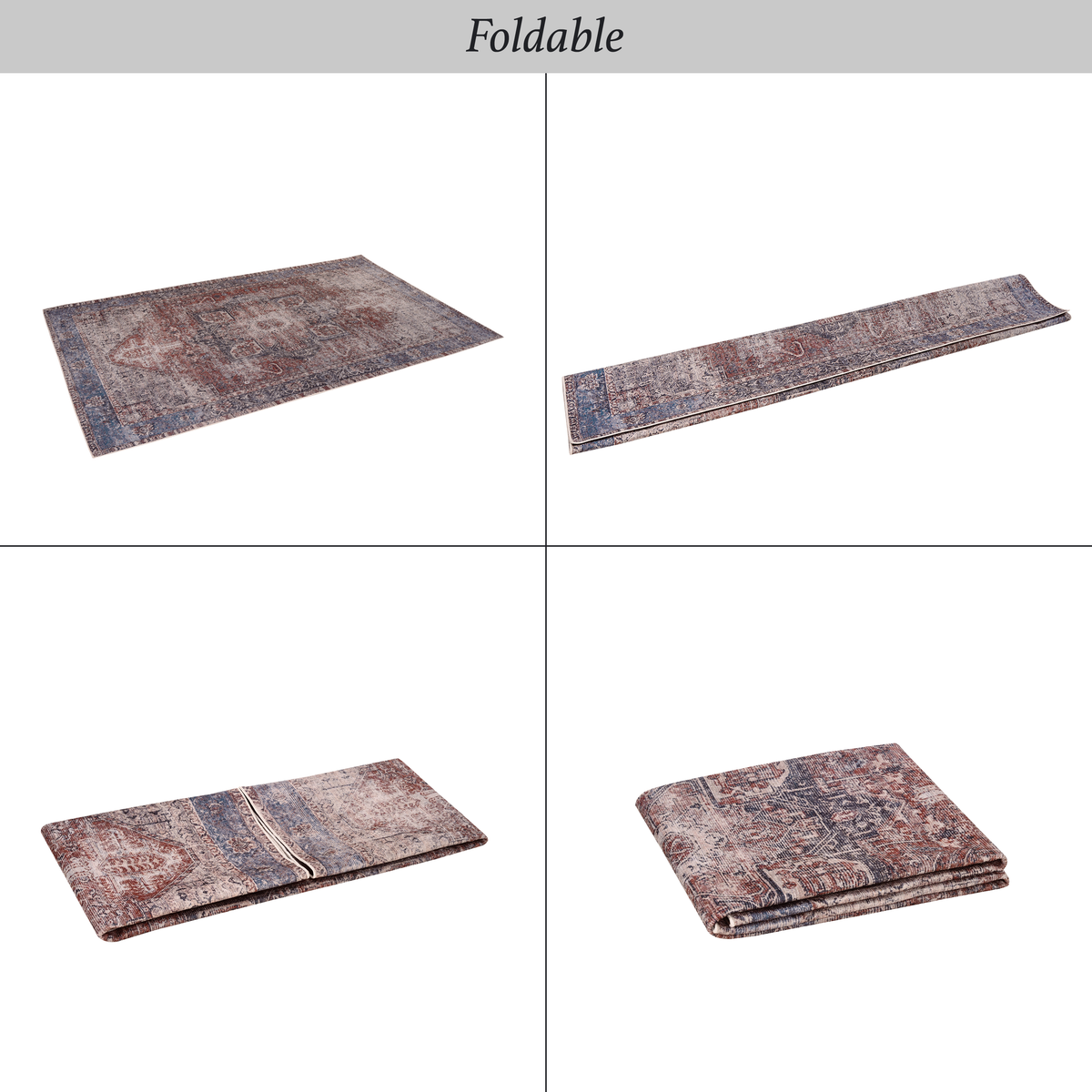 RAINLEX 5 ft. x 8 ft. Vintage Area Rug, Non-Slip Low-Pile in Burgundy