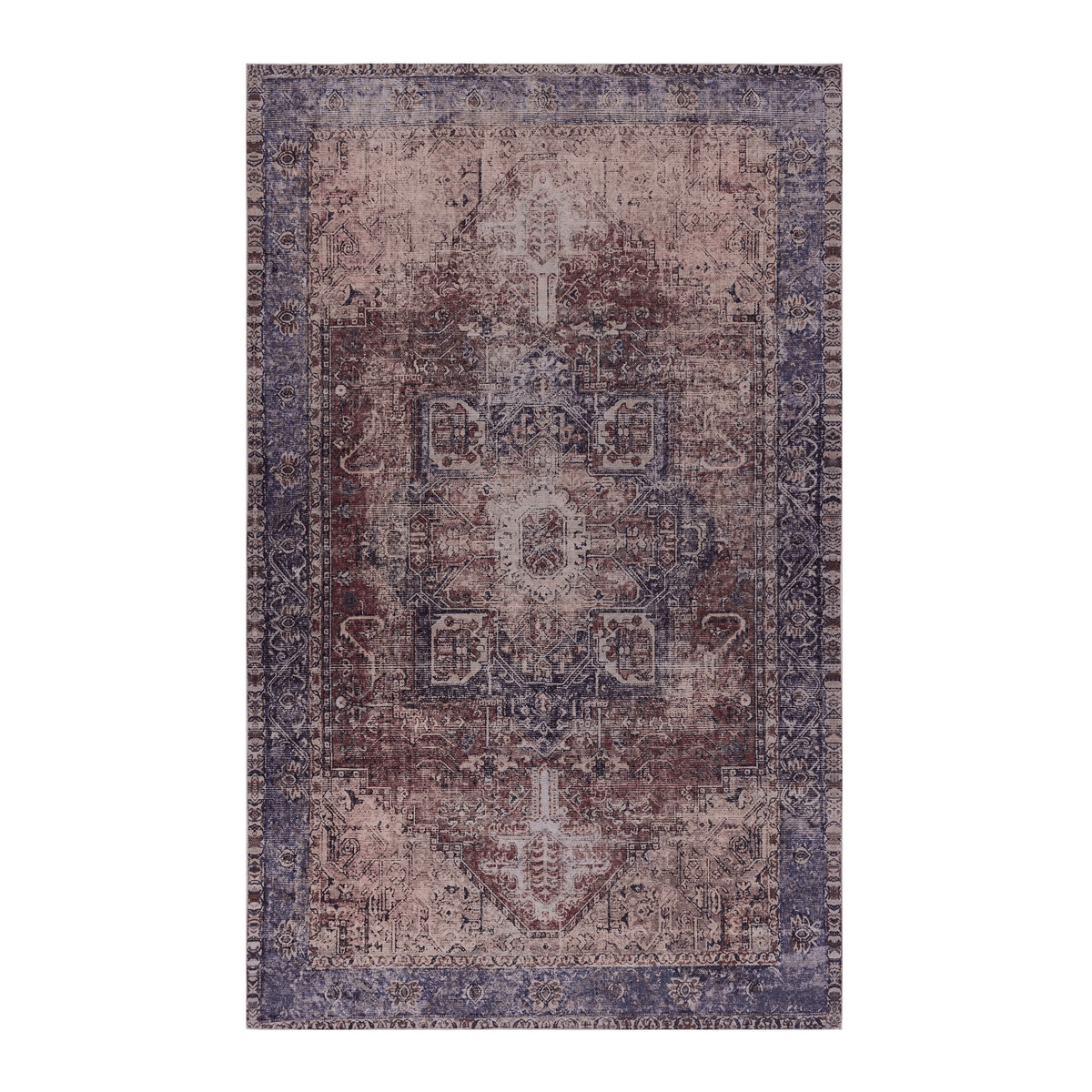 RAINLEX 5 ft. x 8 ft. Vintage Area Rug, Non-Slip Low-Pile in Burgundy