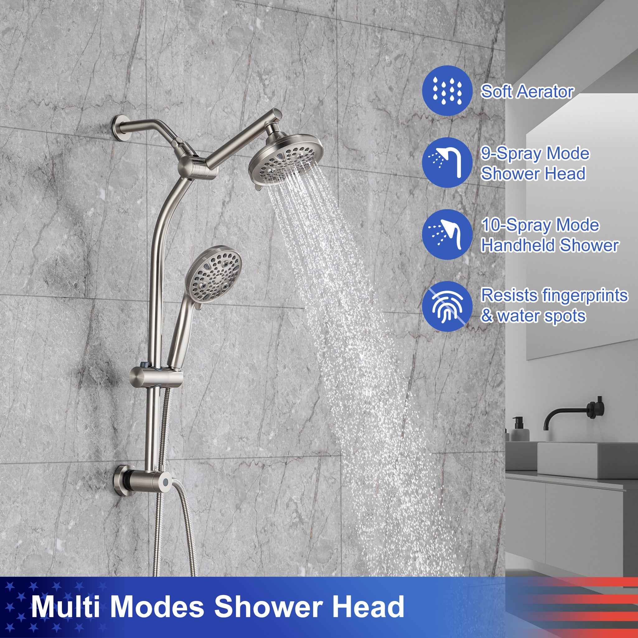 Shower system with Rain Shower Head and Handheld Shower RX2007