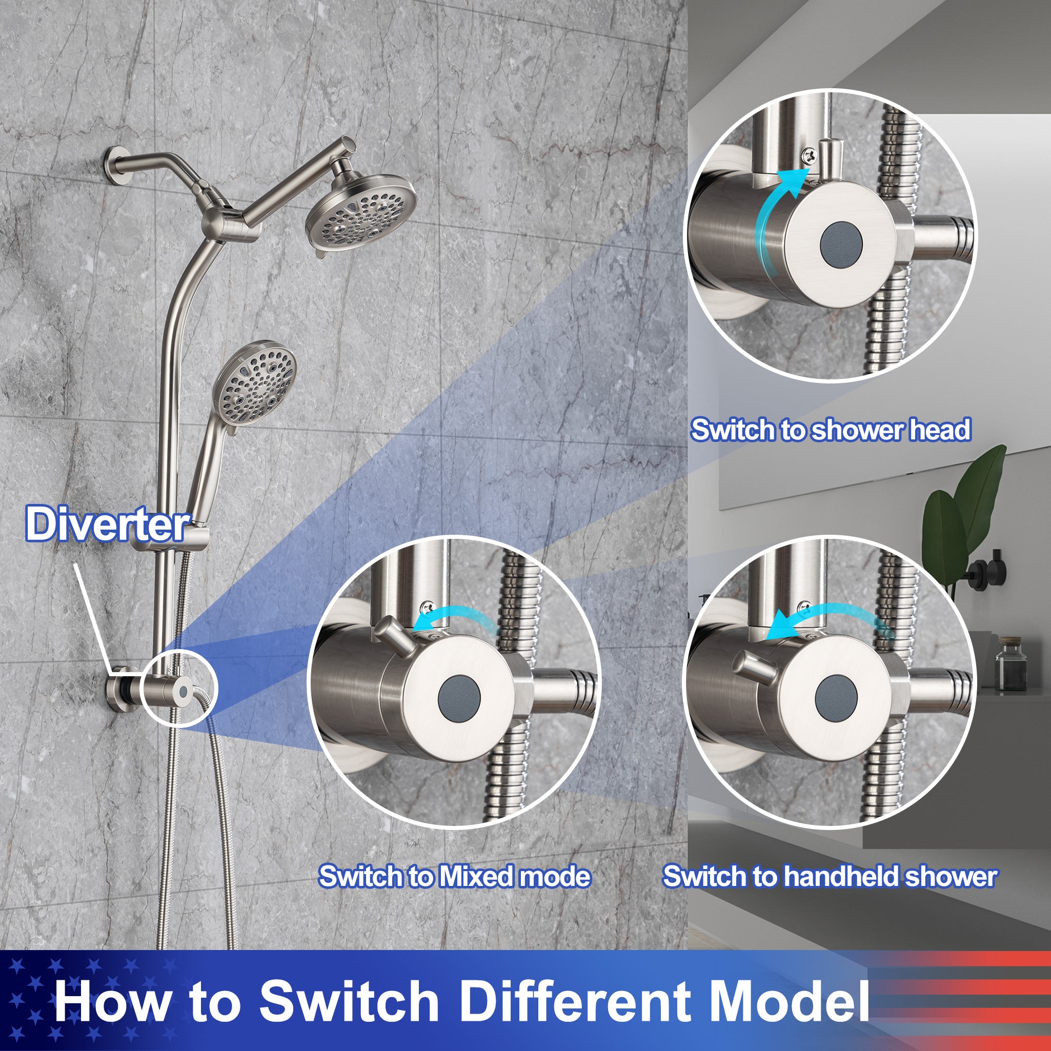 Shower system with Rain Shower Head and Handheld Shower RX2007