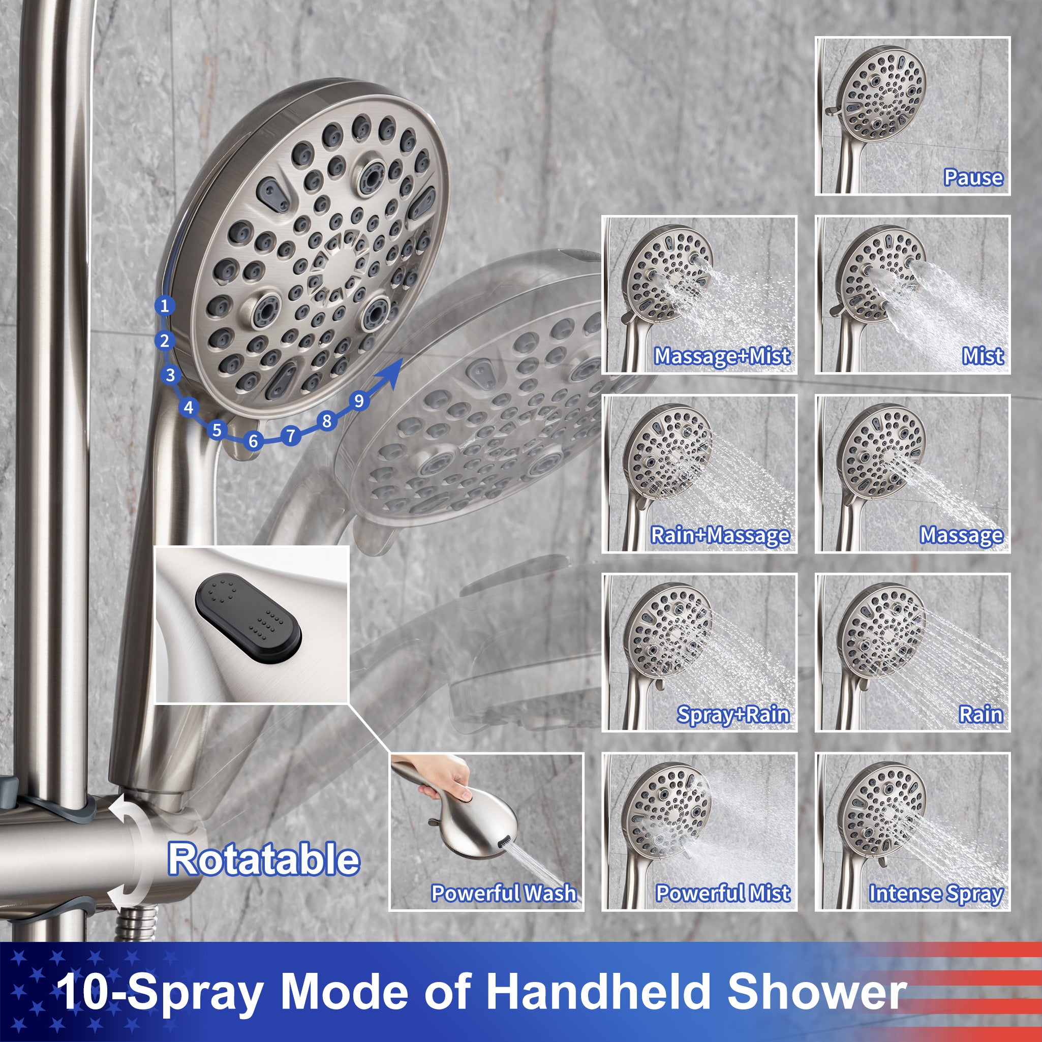 Shower system with Rain Shower Head and Handheld Shower RX2007