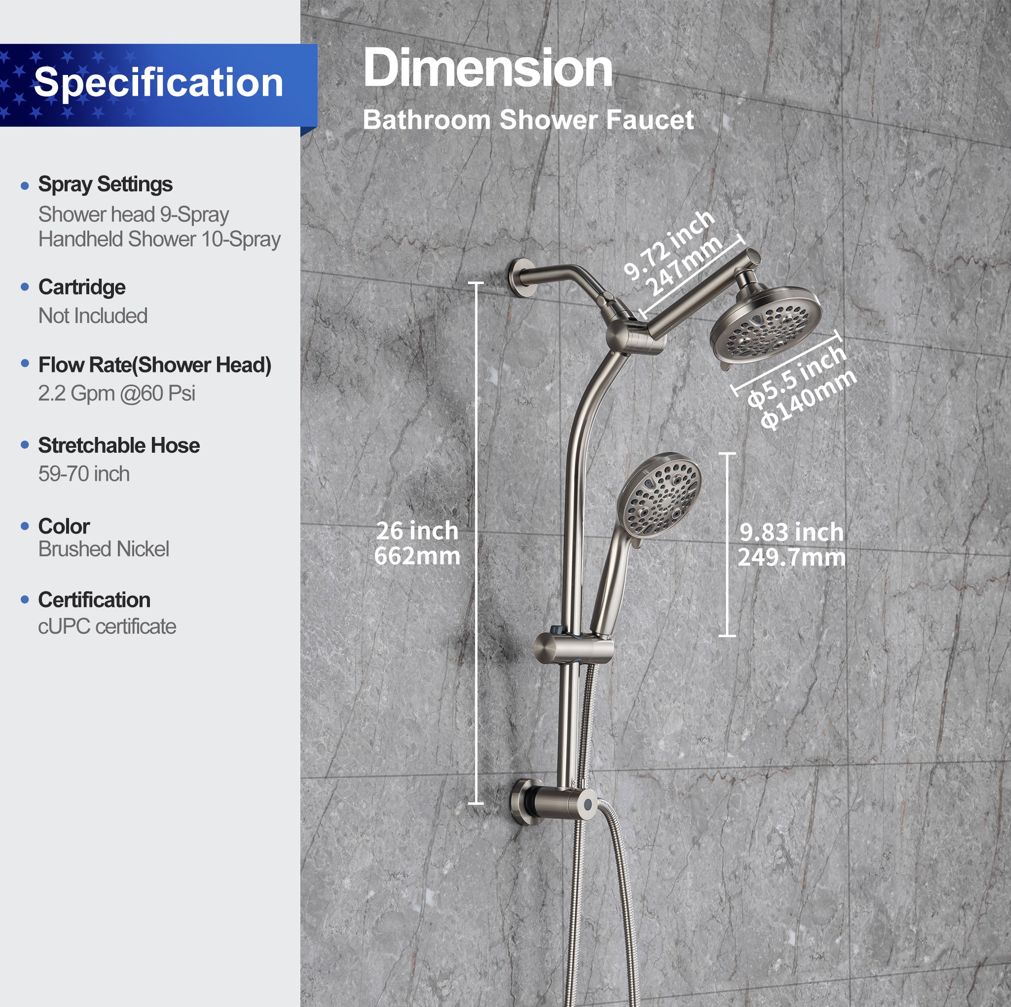Shower system with Rain Shower Head and Handheld Shower RX2007