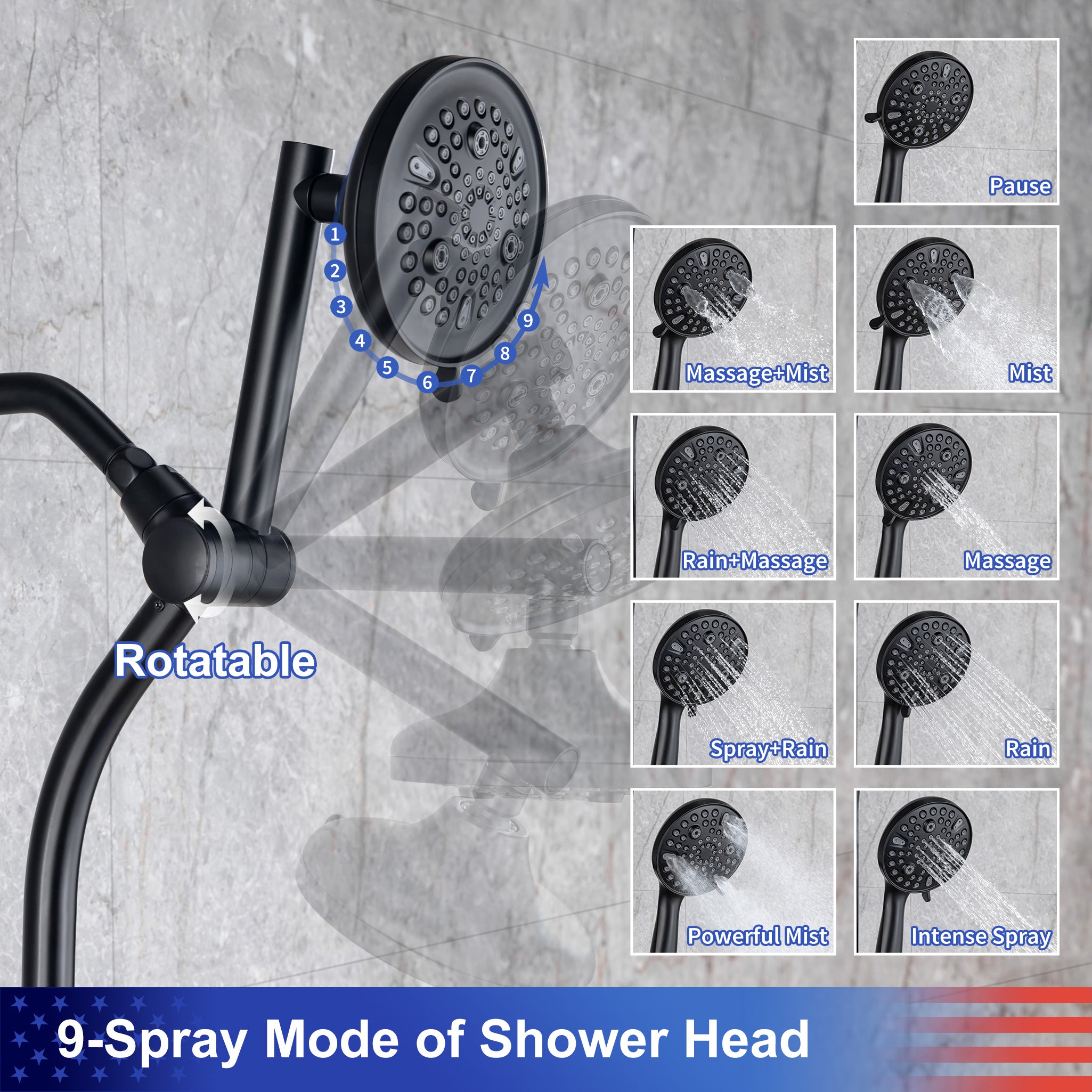 Système de douche avec pomme de douche à effet pluie et douche à main RX2007