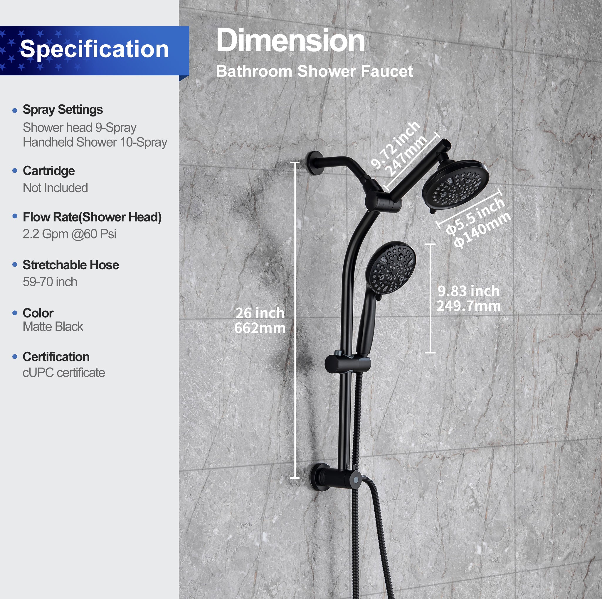 Shower system with Rain Shower Head and Handheld Shower RX2007