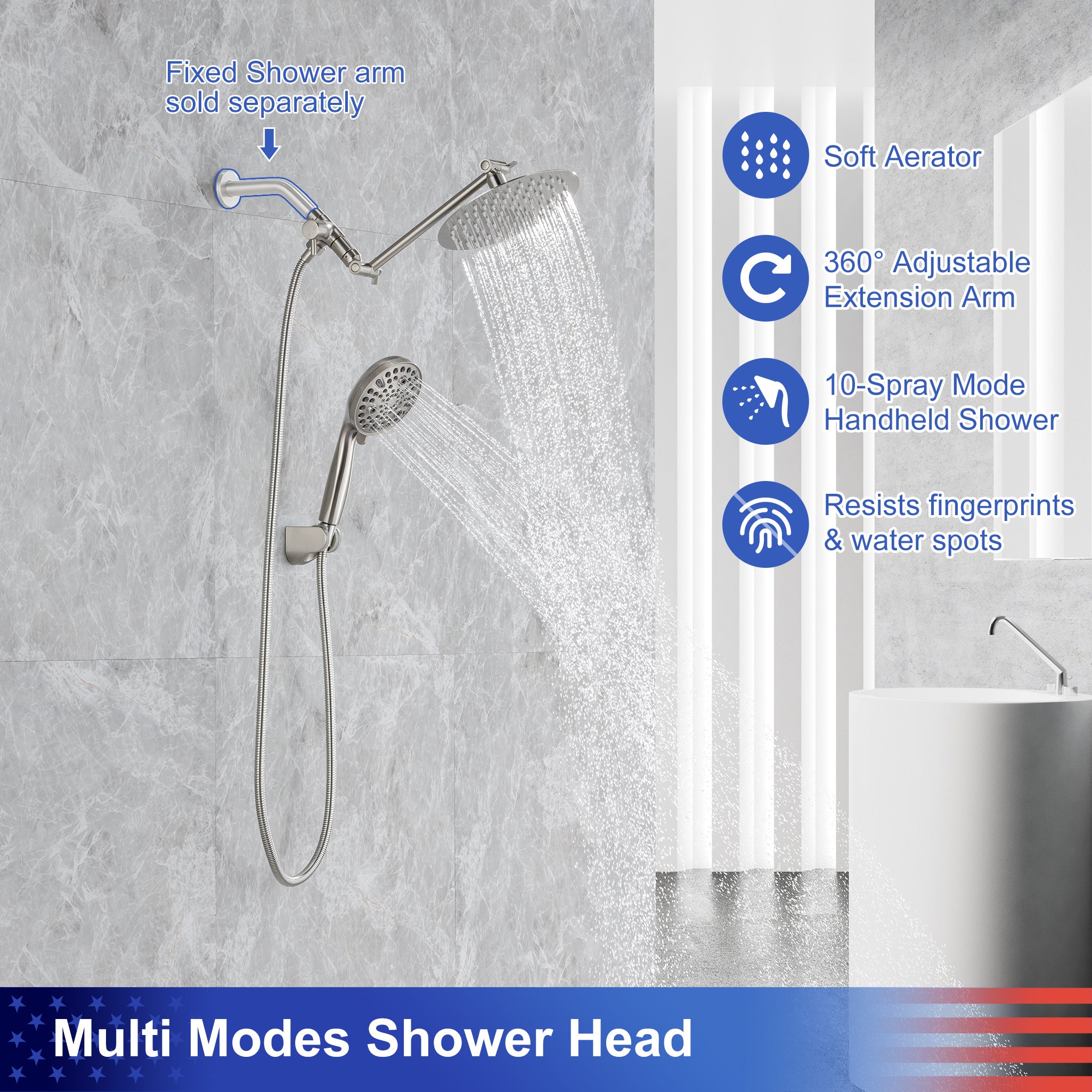 Shower System with Rain Shower Head and Handheld Shower (S2008)