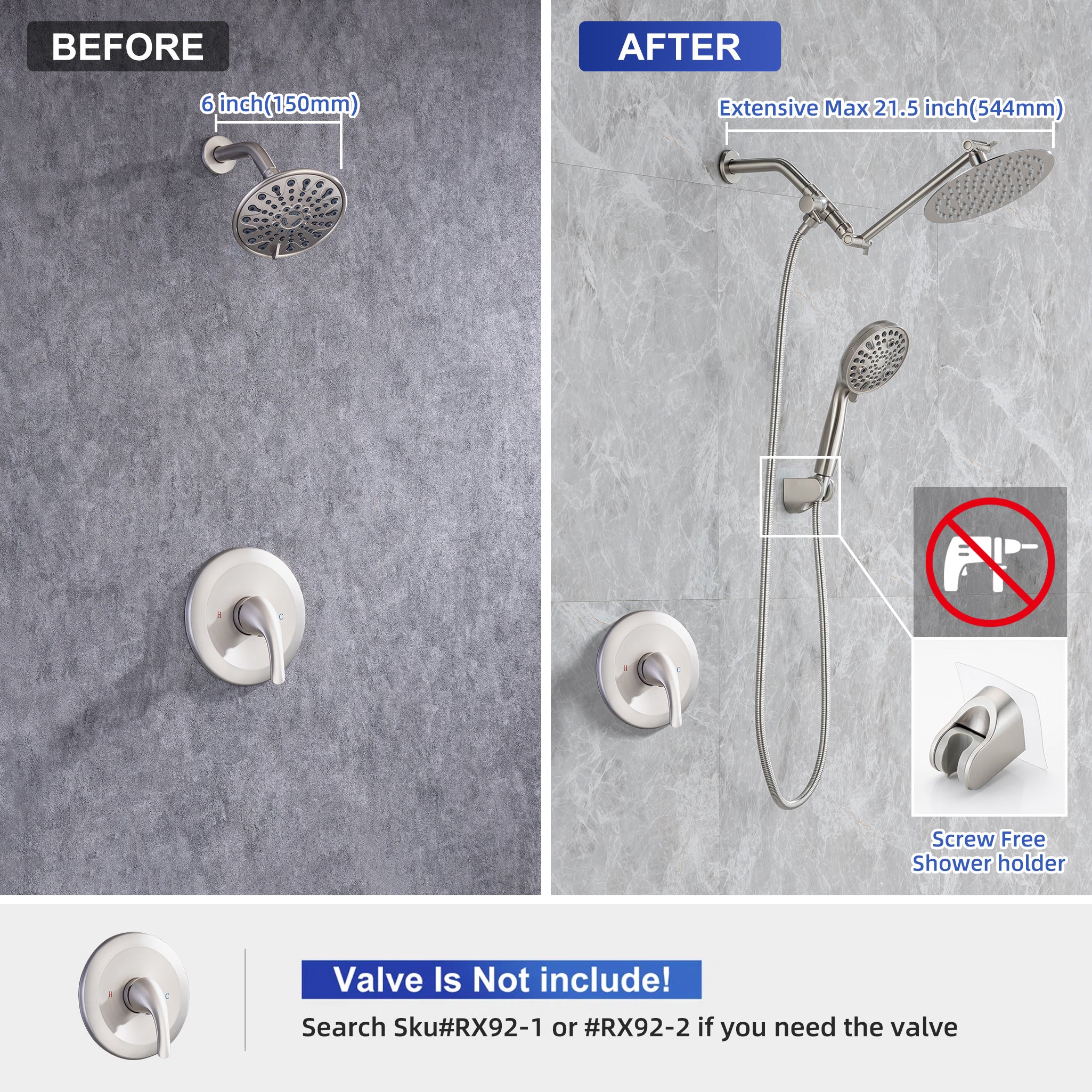 Shower System with Rain Shower Head and Handheld Shower (S2008)