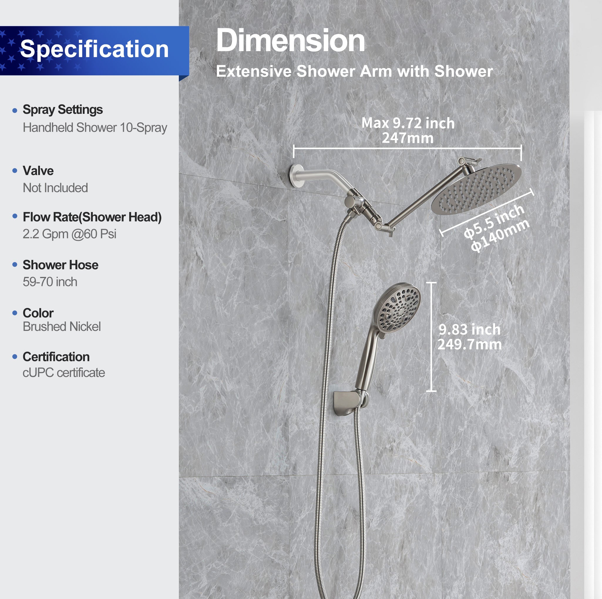 Shower System with Rain Shower Head and Handheld Shower (S2008)